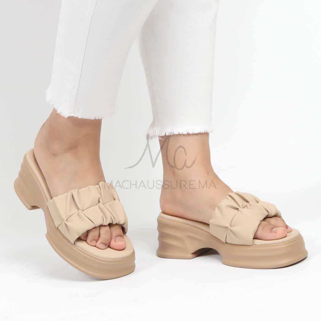 Java – Sandales compensées en Kaki.