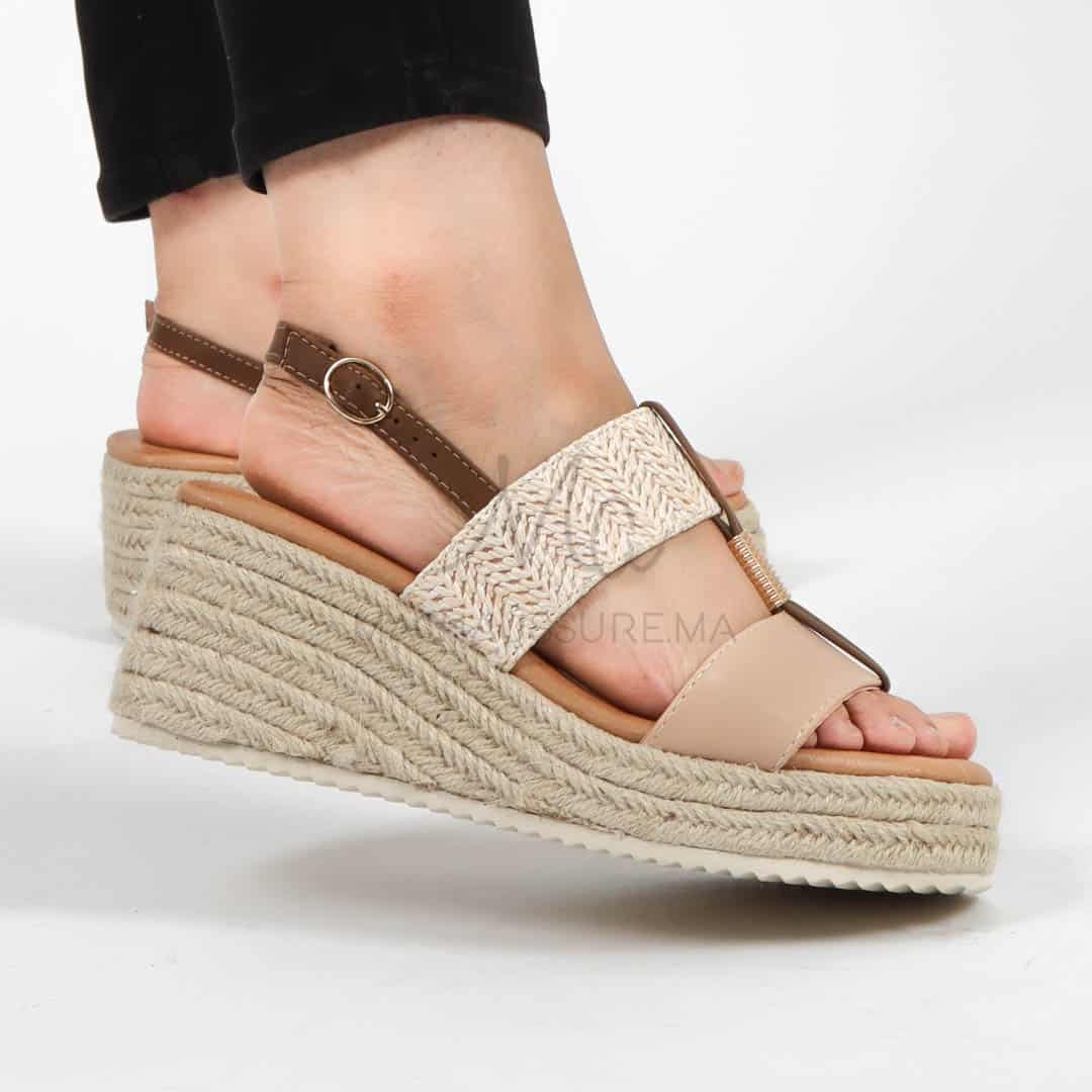 Winkle – Sandales Compensées en Beige.