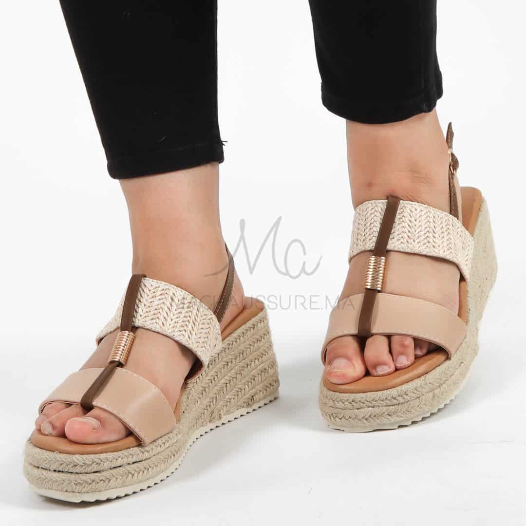 Winkle – Sandales Compensées en Beige.