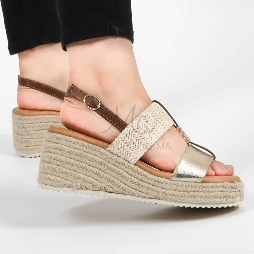 Winkle – Sandales Compensées en Doré.