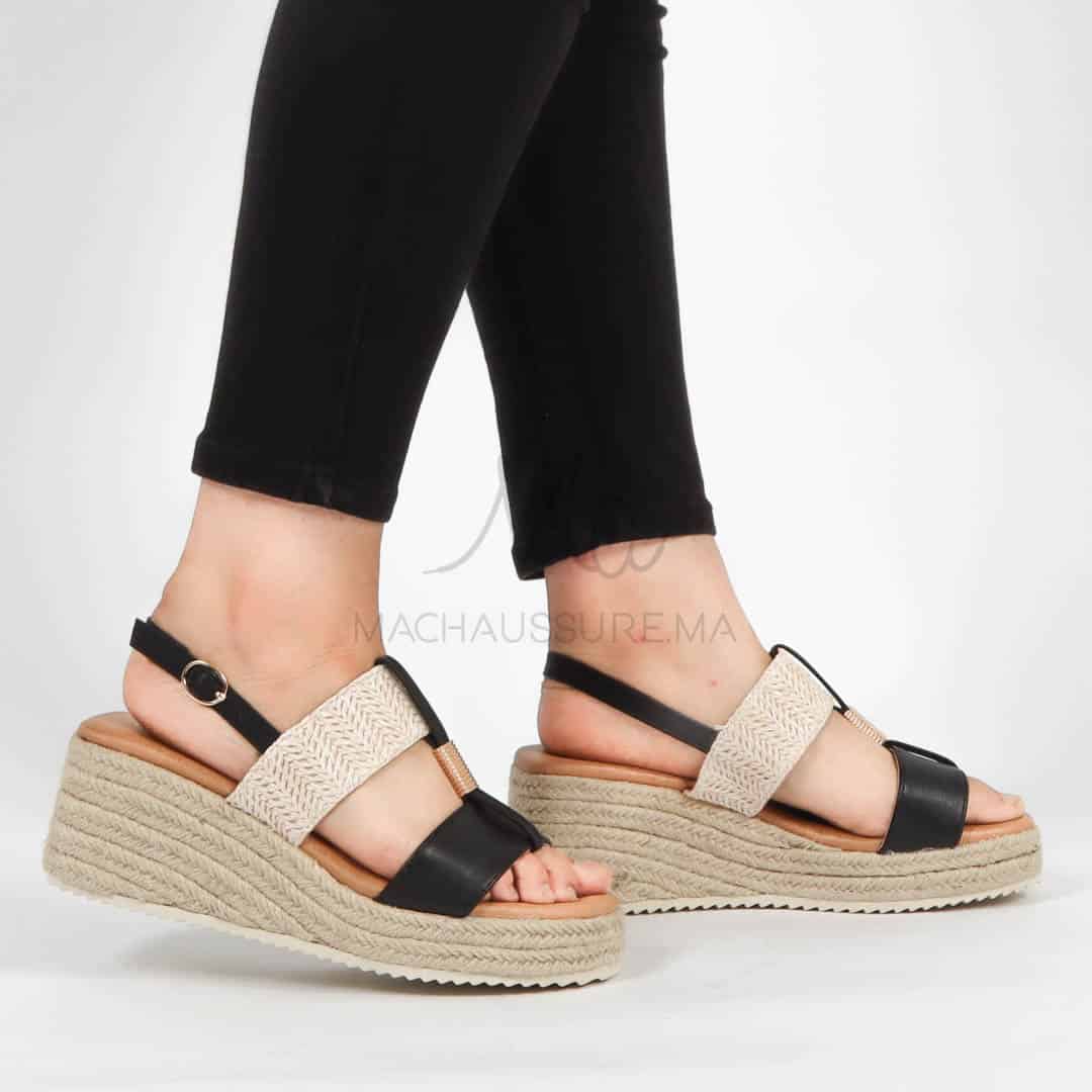 Winkle – Sandales Compensées en Noir.