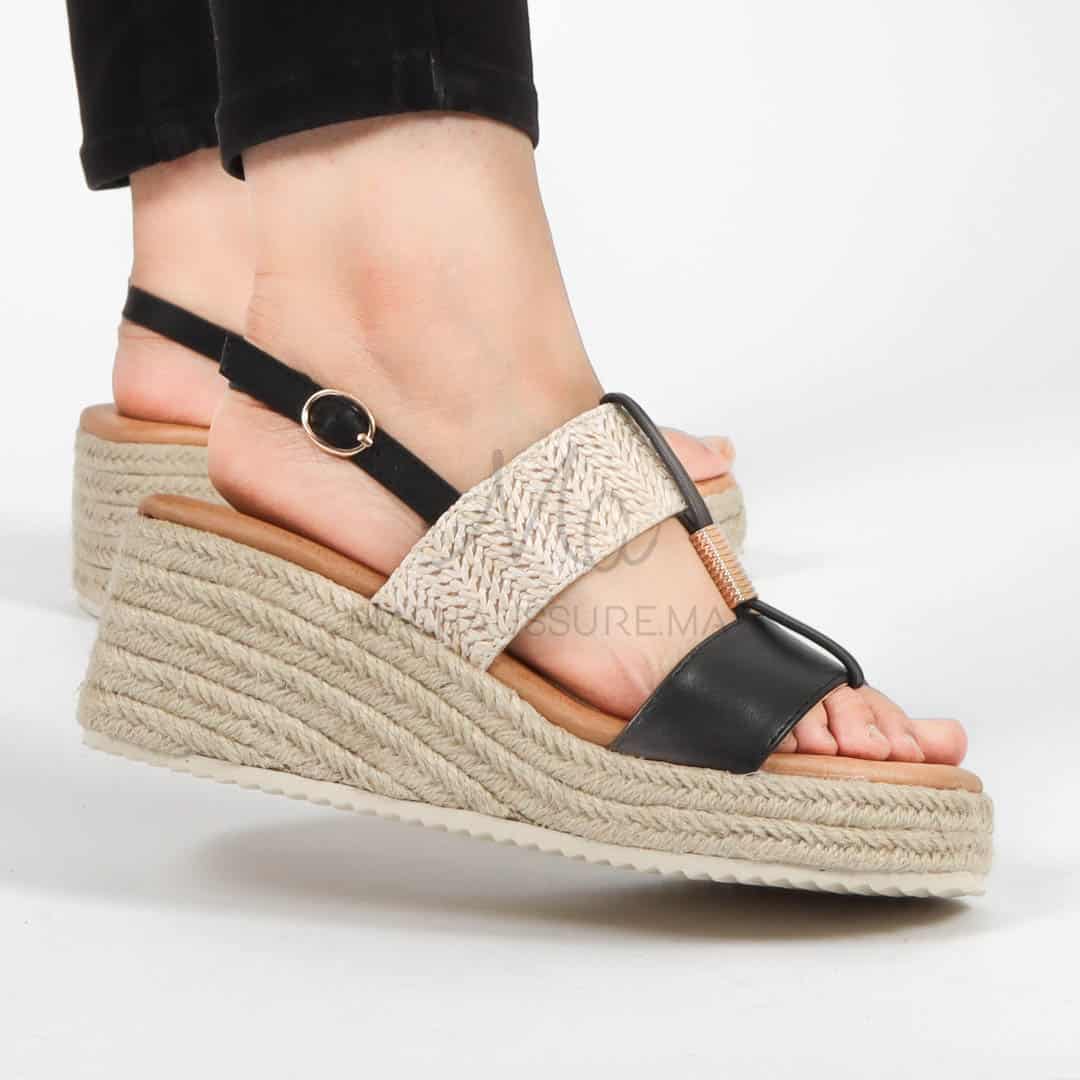 Winkle – Sandales Compensées en Noir.