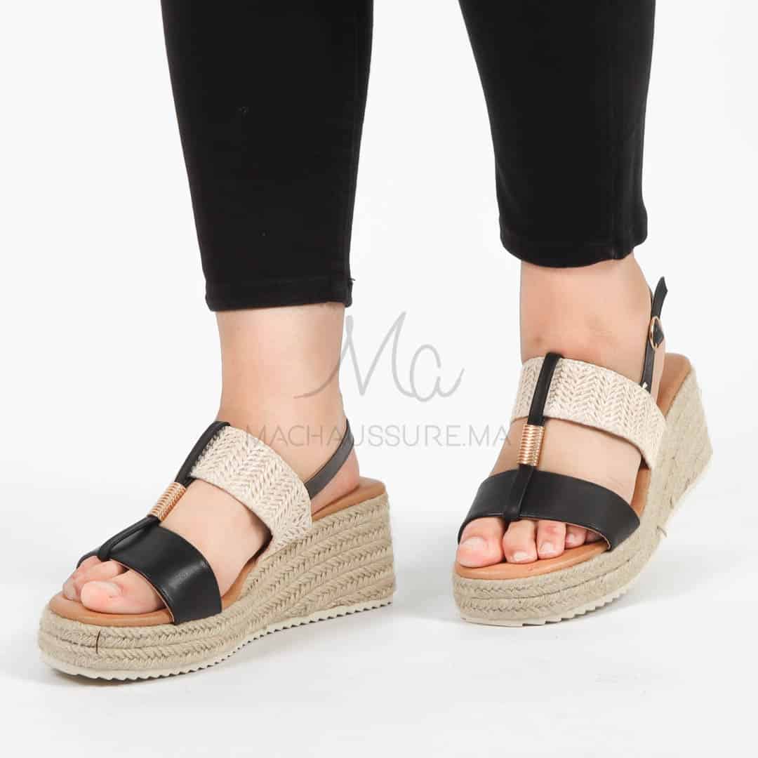 Winkle – Sandales Compensées en Noir.