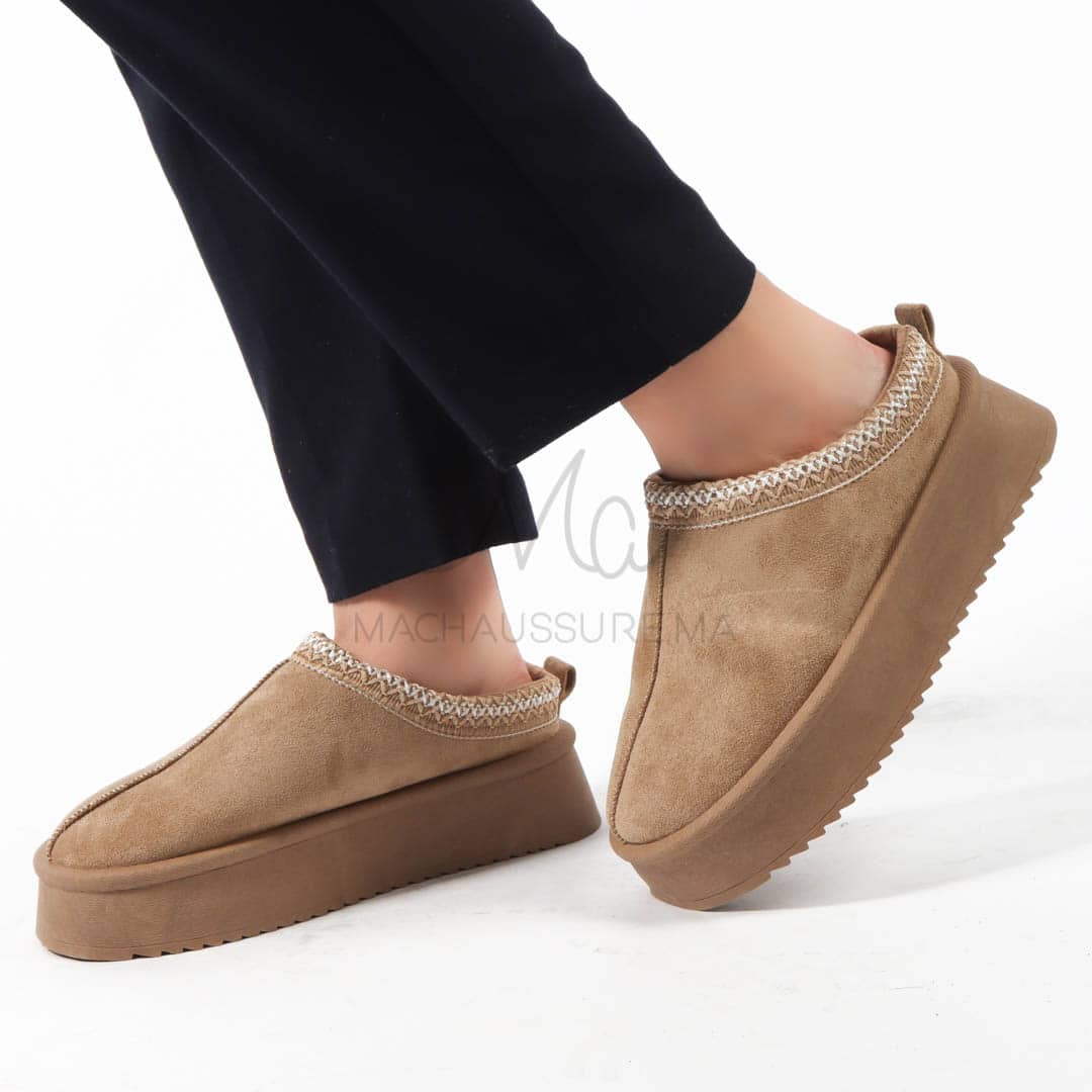 Cerf - Chaussons à plateforme en Kaki.