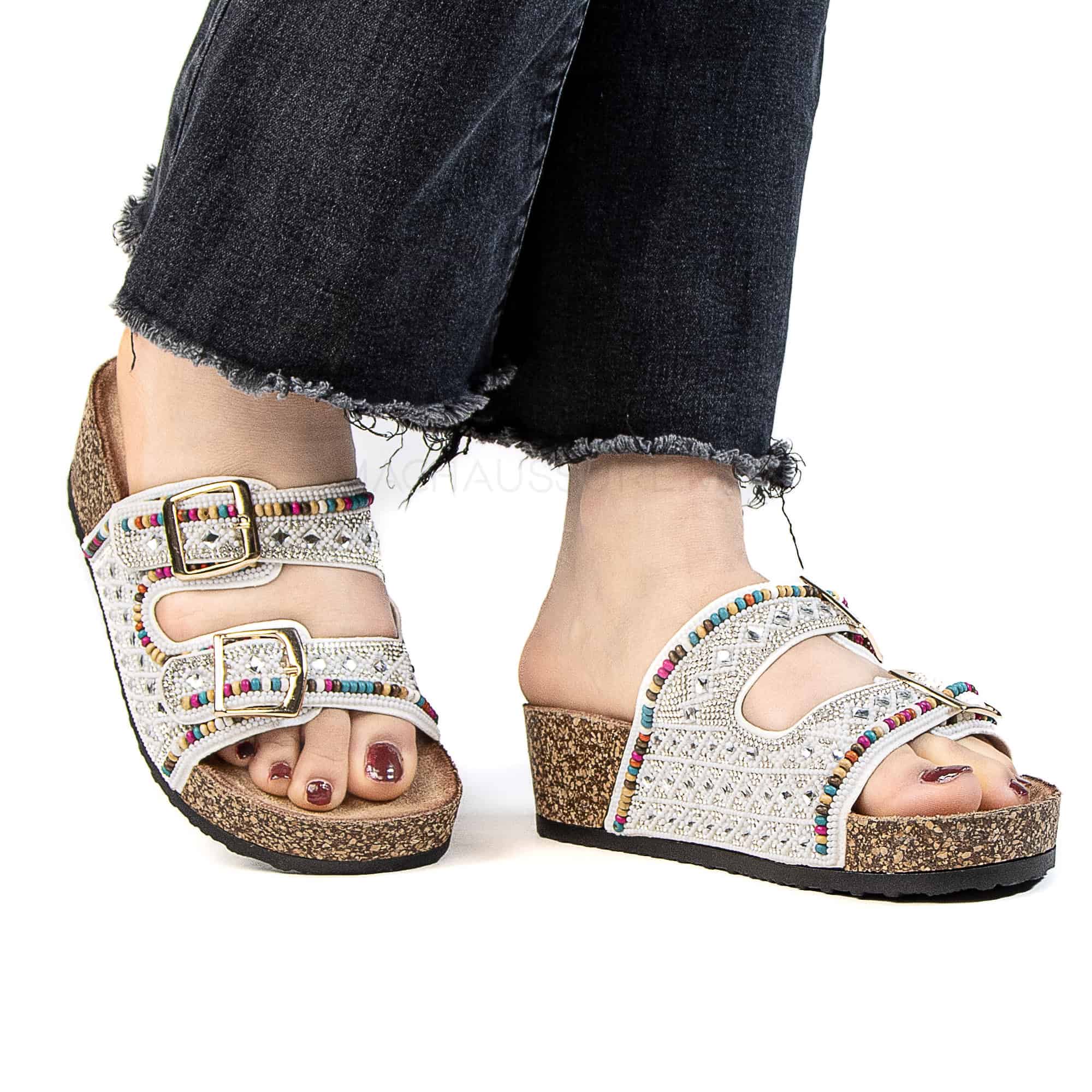 Pavot – Sandales Compensées en Blanc.