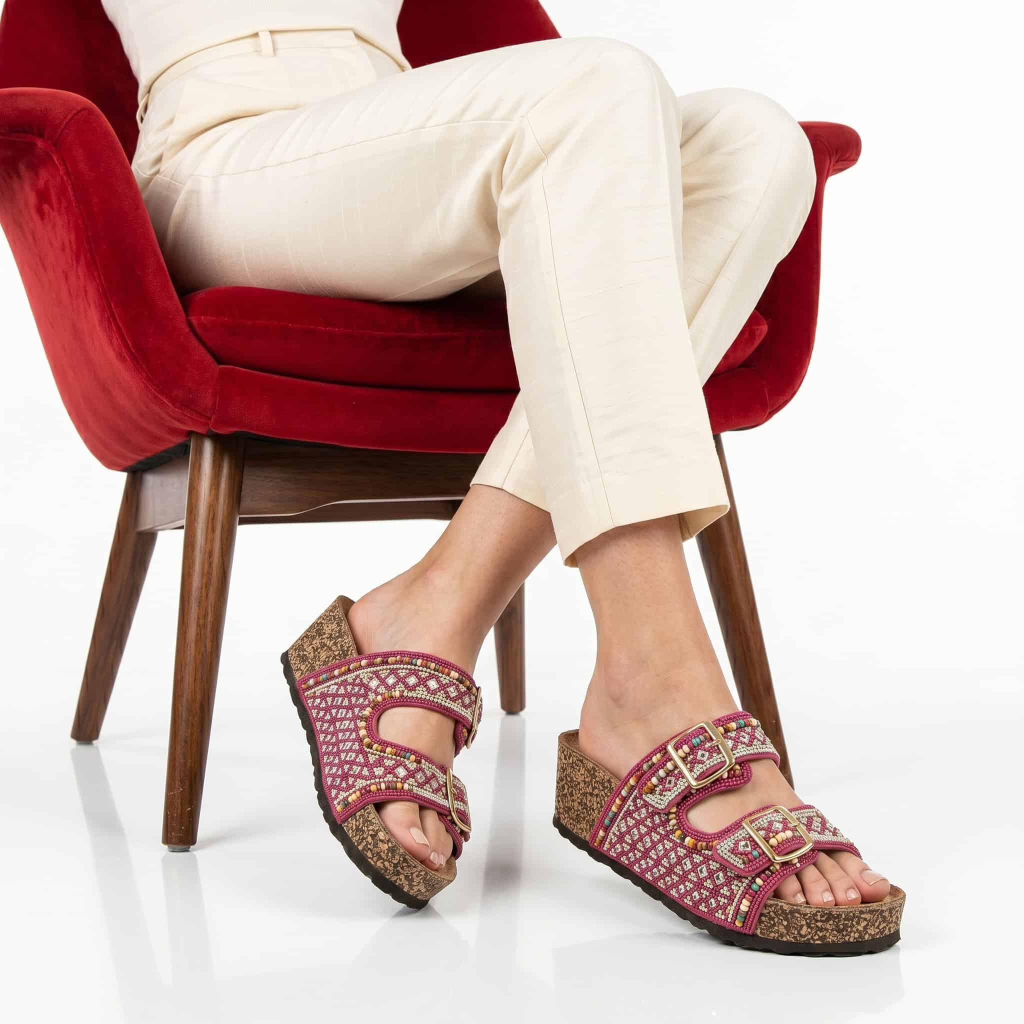 Pavot – Sandales Compensées en Fuchsia.