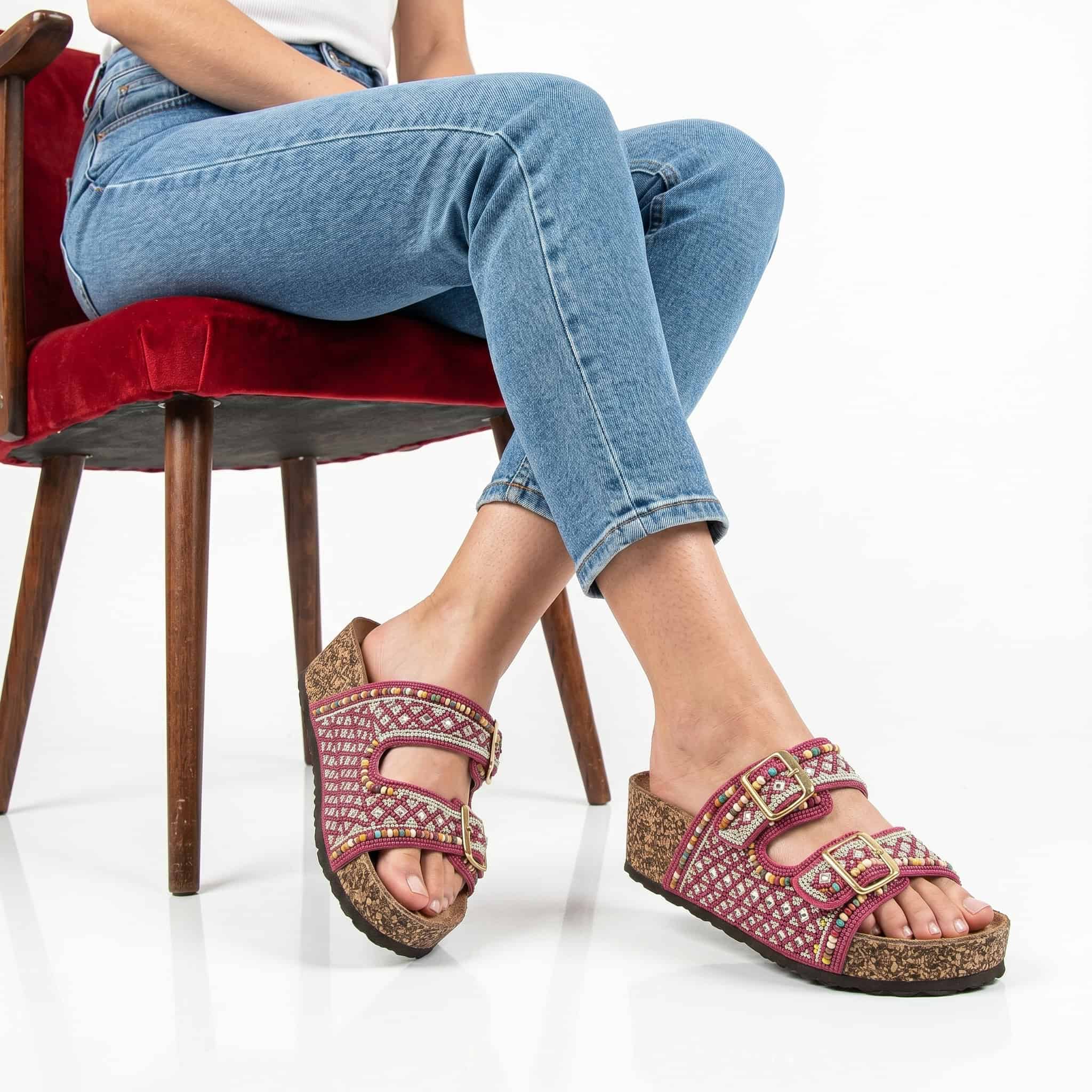Pavot – Sandales Compensées en Fuchsia.