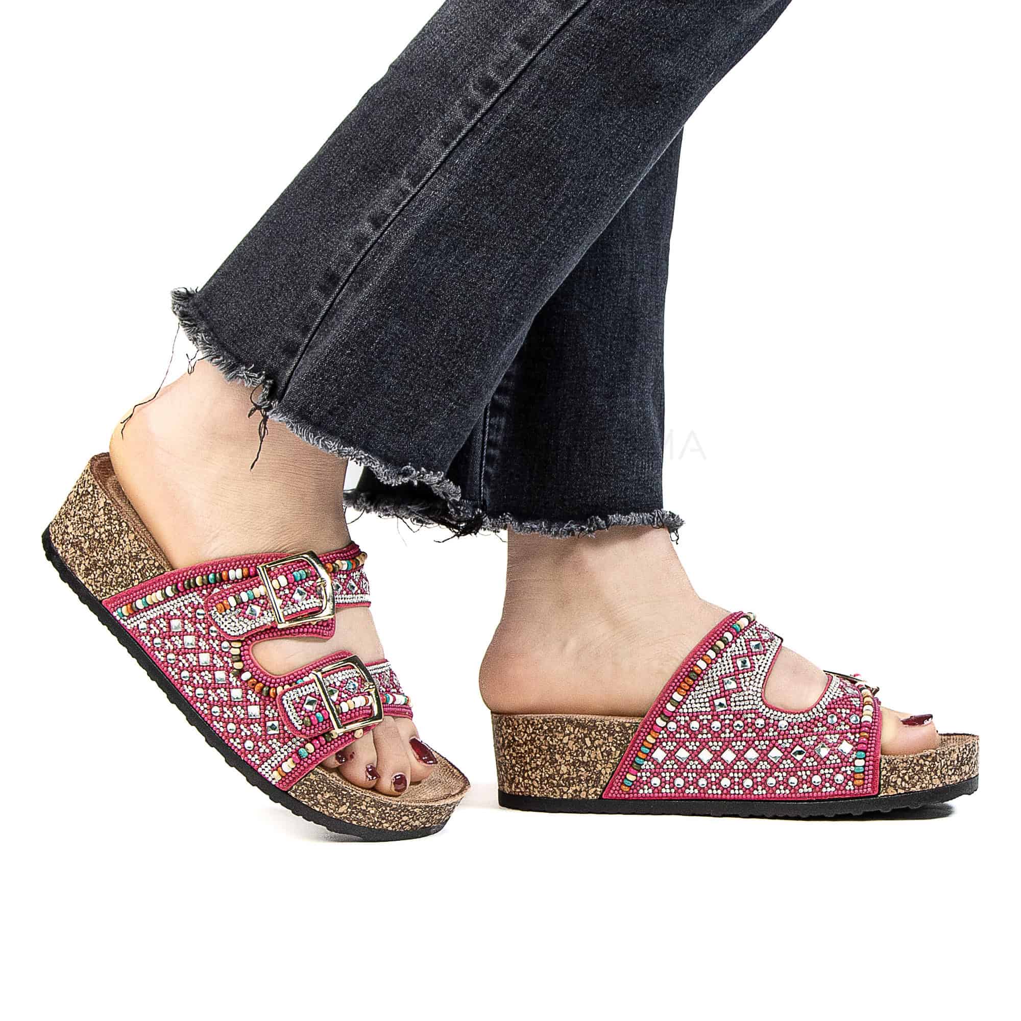 Pavot – Sandales Compensées en Fuchsia.