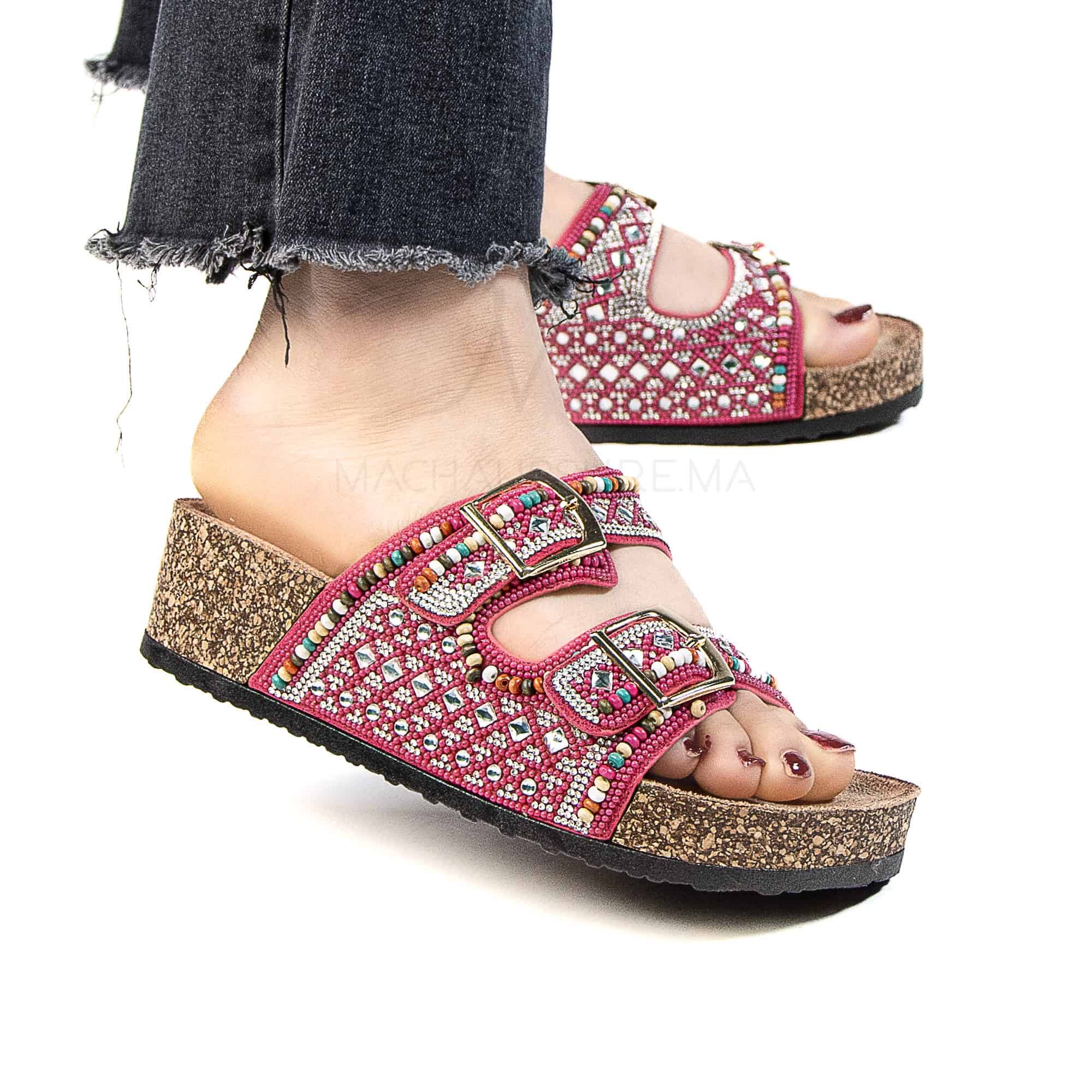 Pavot – Sandales Compensées en Fuchsia.