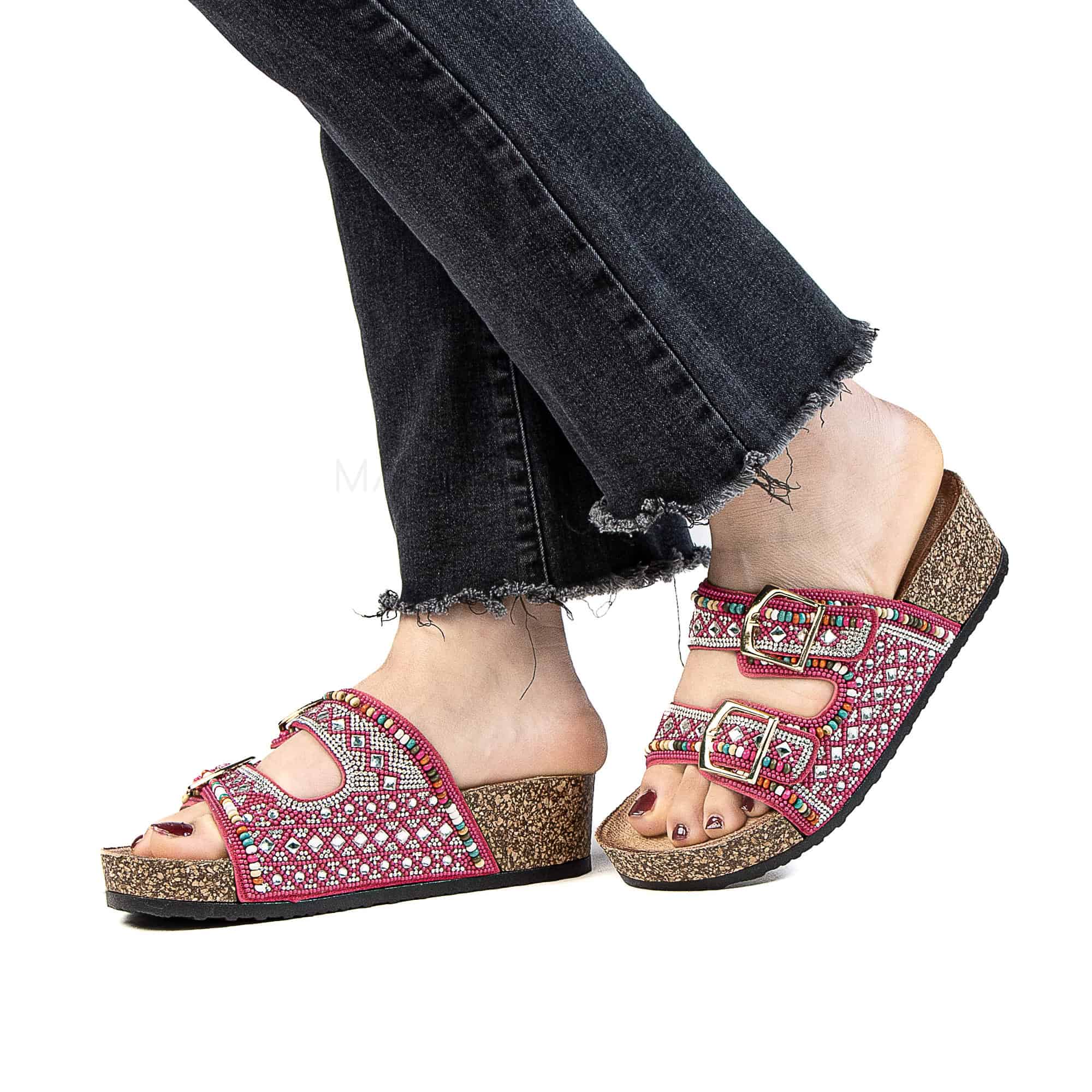 Pavot – Sandales Compensées en Fuchsia.