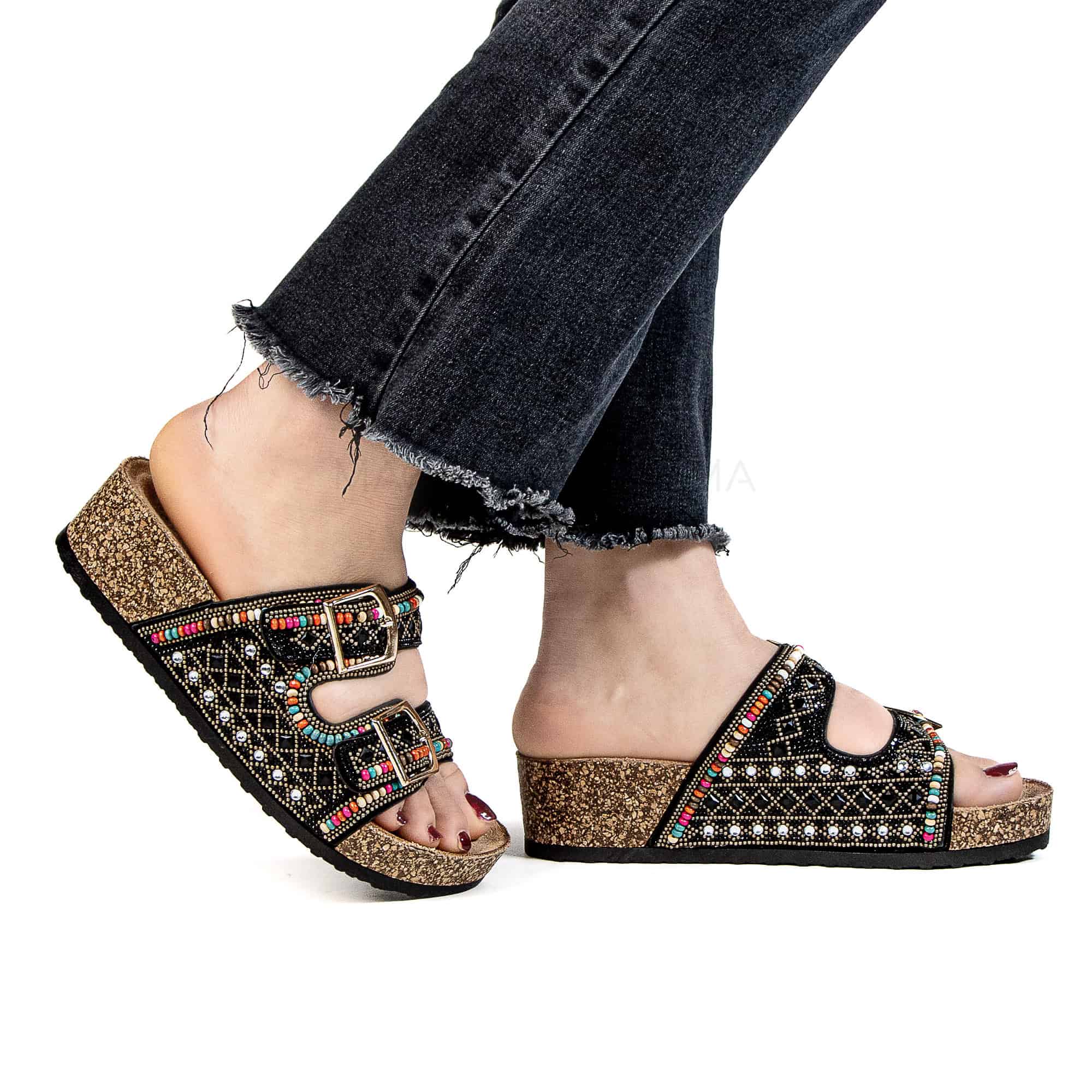 Pavot – Sandales Compensées en Noir.
