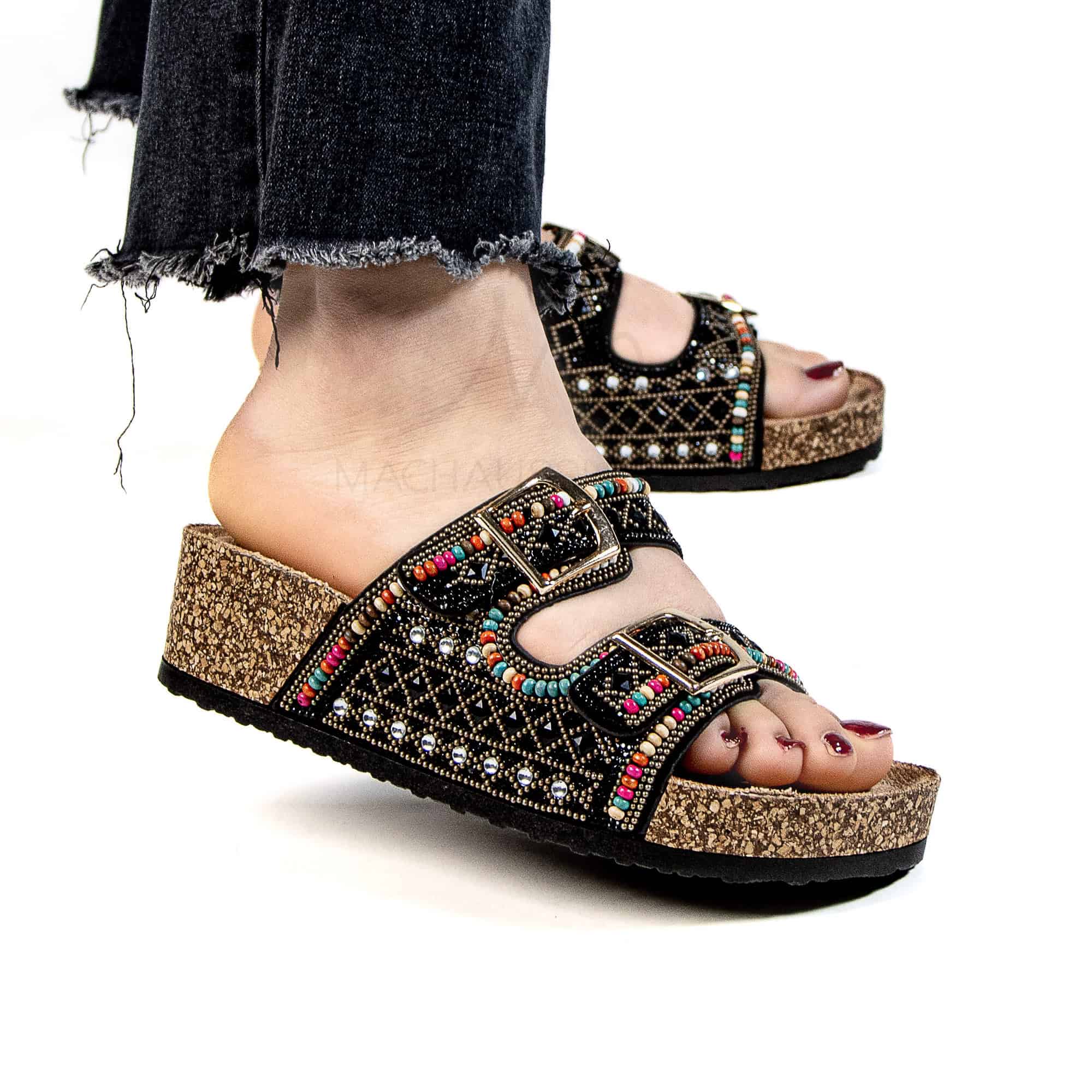 Pavot – Sandales Compensées en Noir.