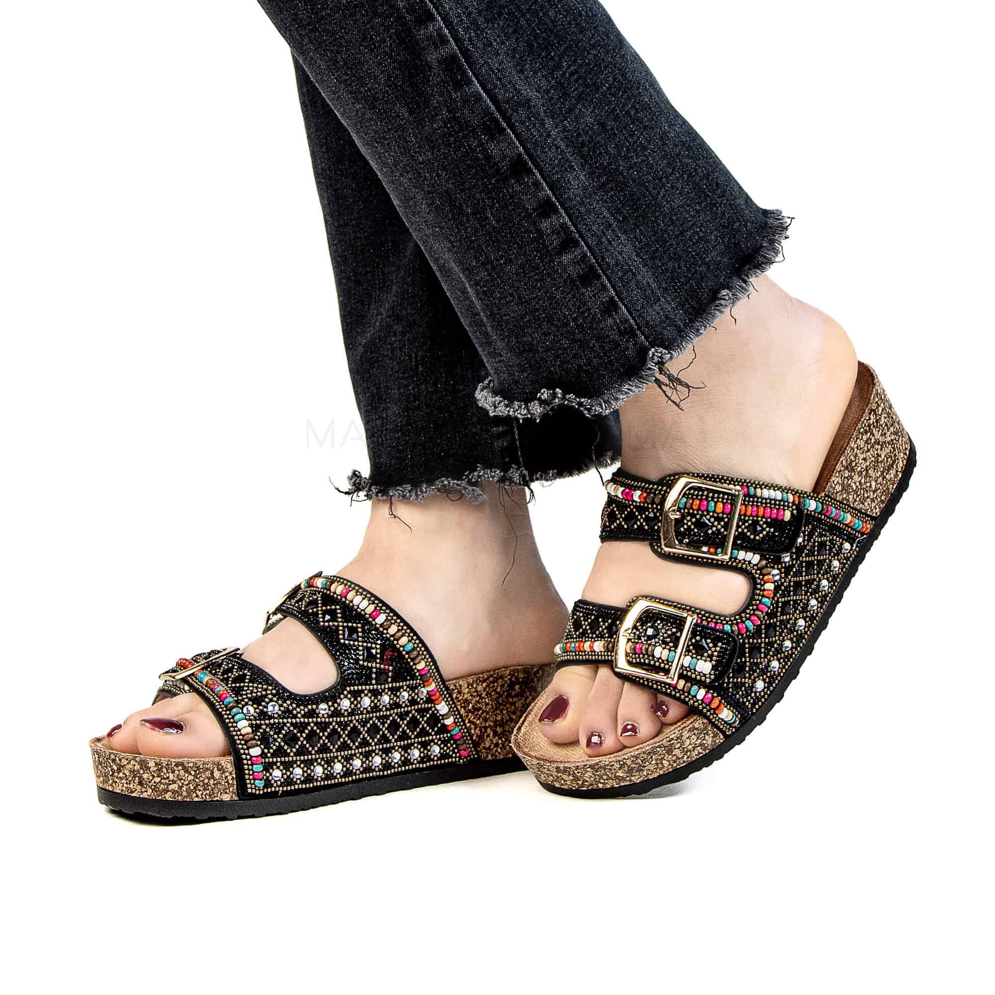 Pavot – Sandales Compensées en Noir.
