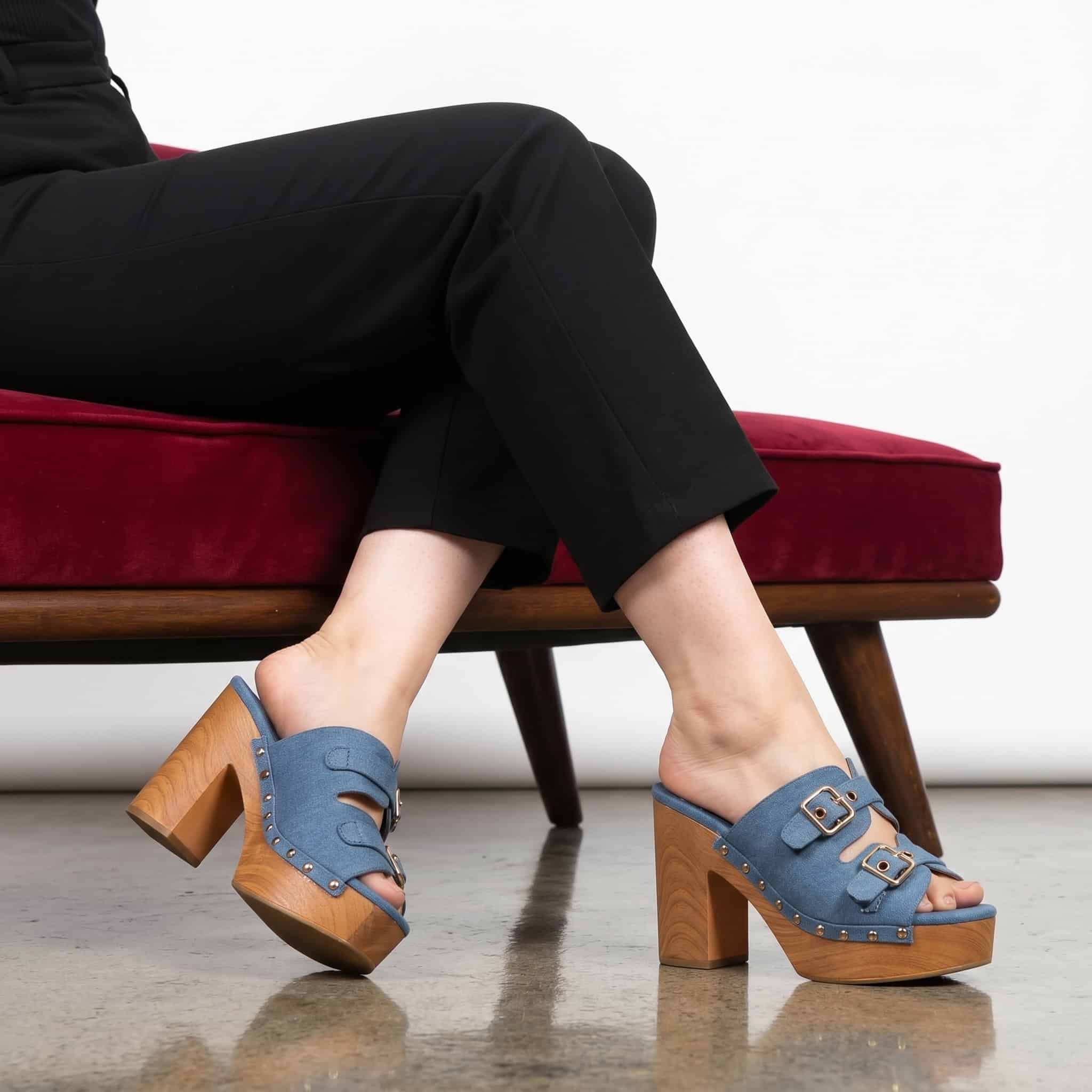 Ortensia - Sandales à talon en Jeans.