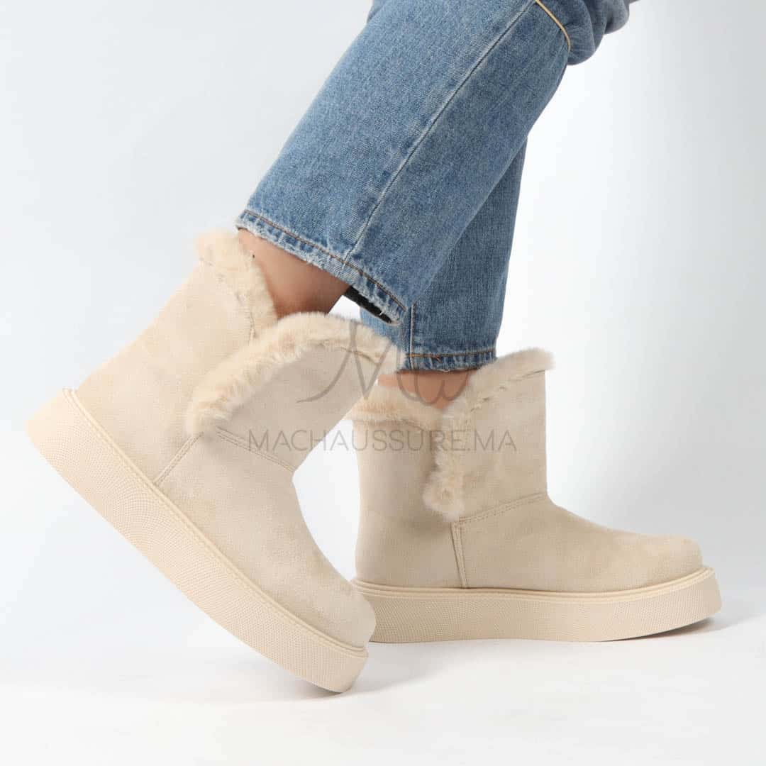 Imelil – Bottines col fourrure en Beige.