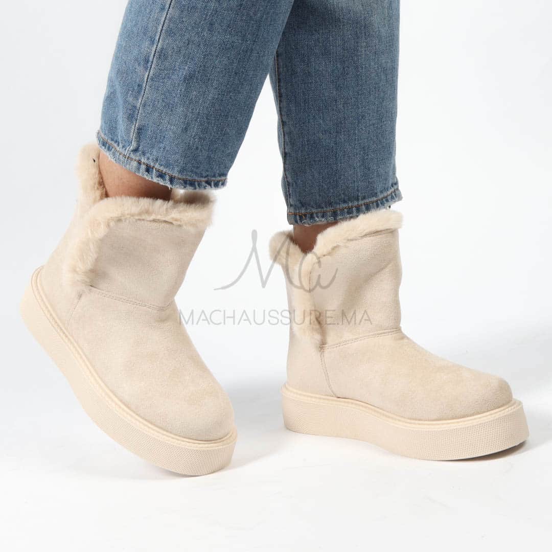 Imelil – Bottines col fourrure en Beige.