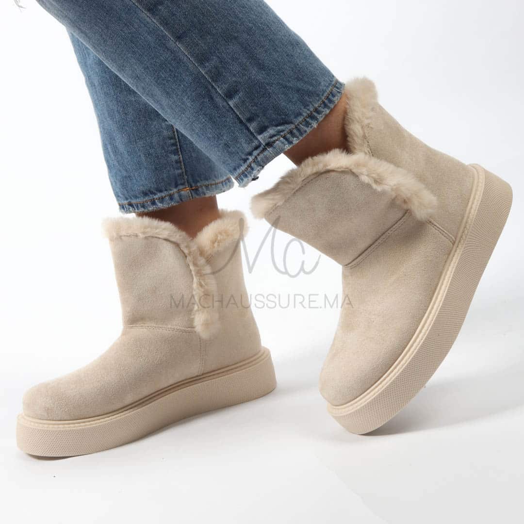Imelil – Bottines col fourrure en Beige.