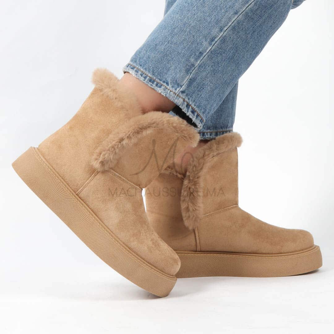 Imelil – Bottines col fourrure en Kaki.