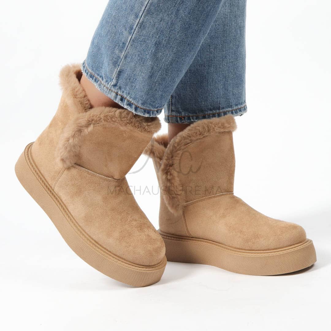 Imelil – Bottines col fourrure en Kaki.