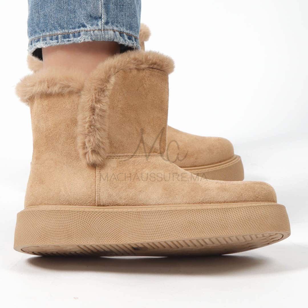 Imelil – Bottines col fourrure en Kaki.
