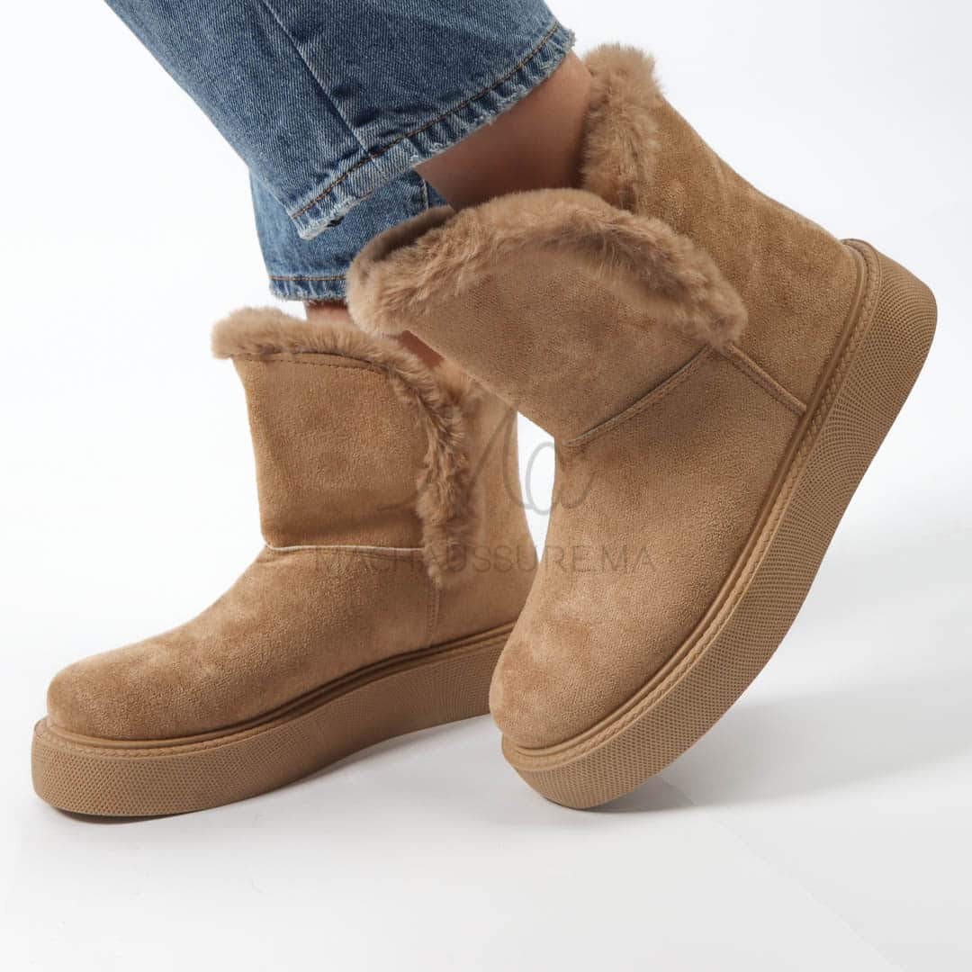 Imelil – Bottines col fourrure en Kaki.