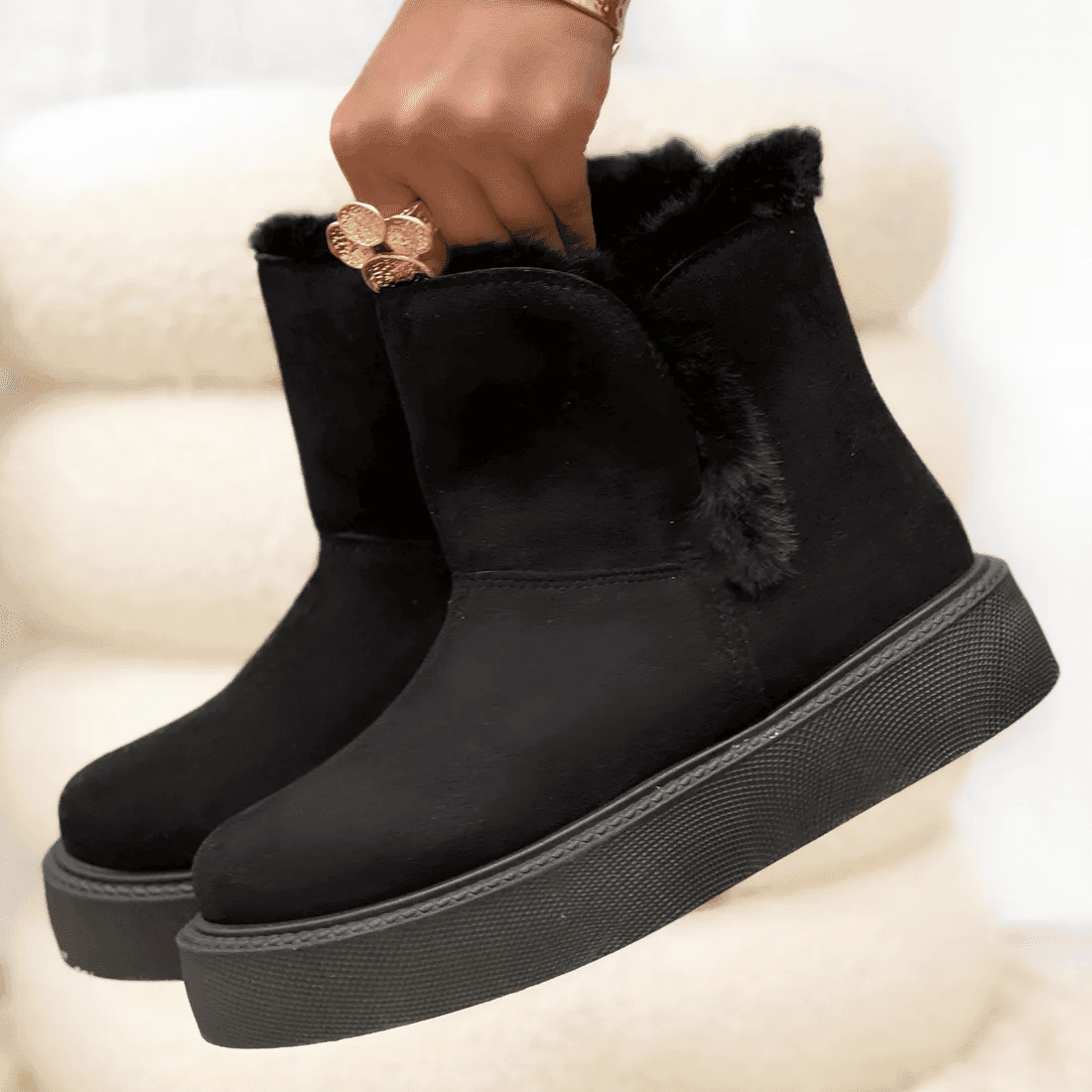 Imelil – Bottines col fourrure en Noir.
