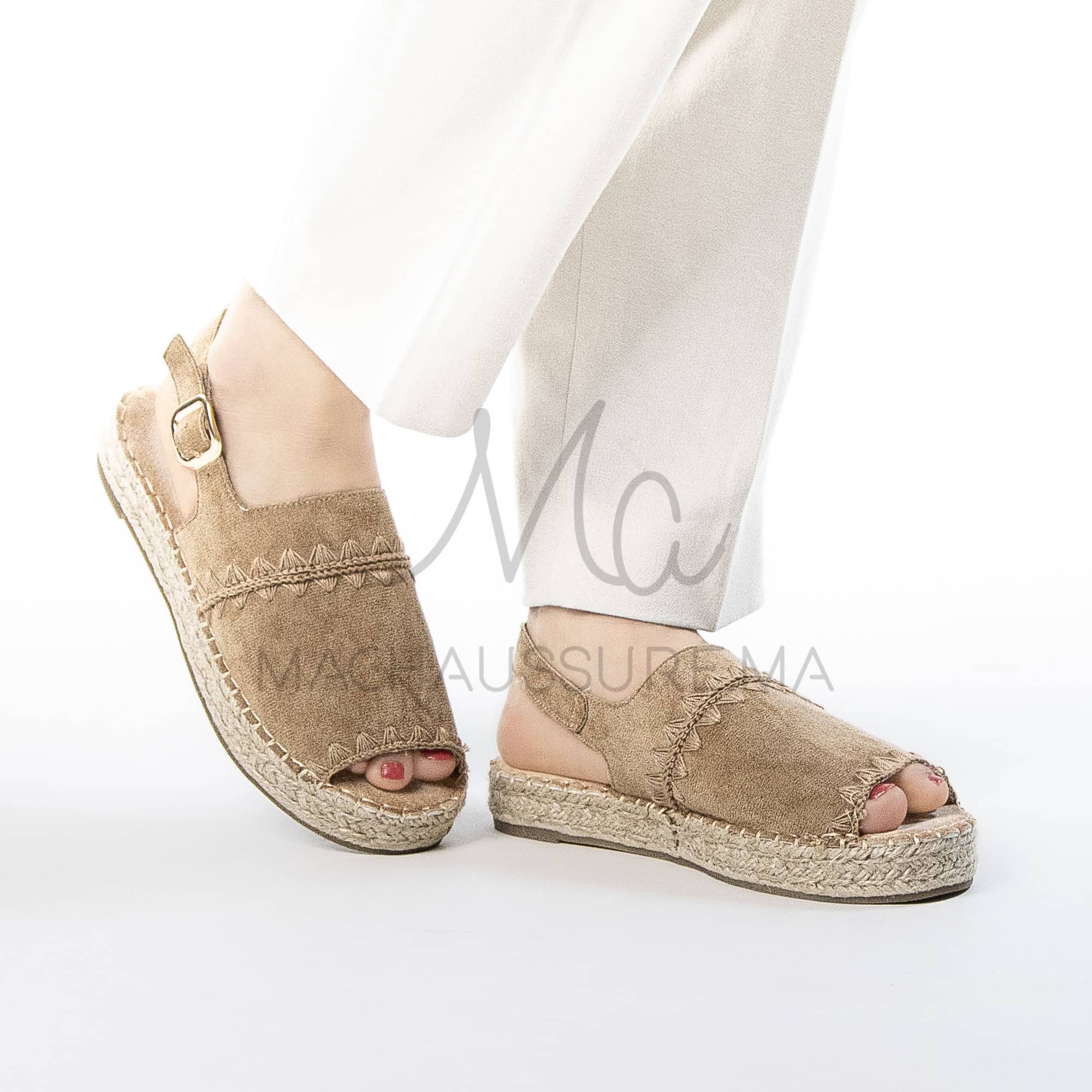Senda – Espadrilles à bout ouvert en Kaki.