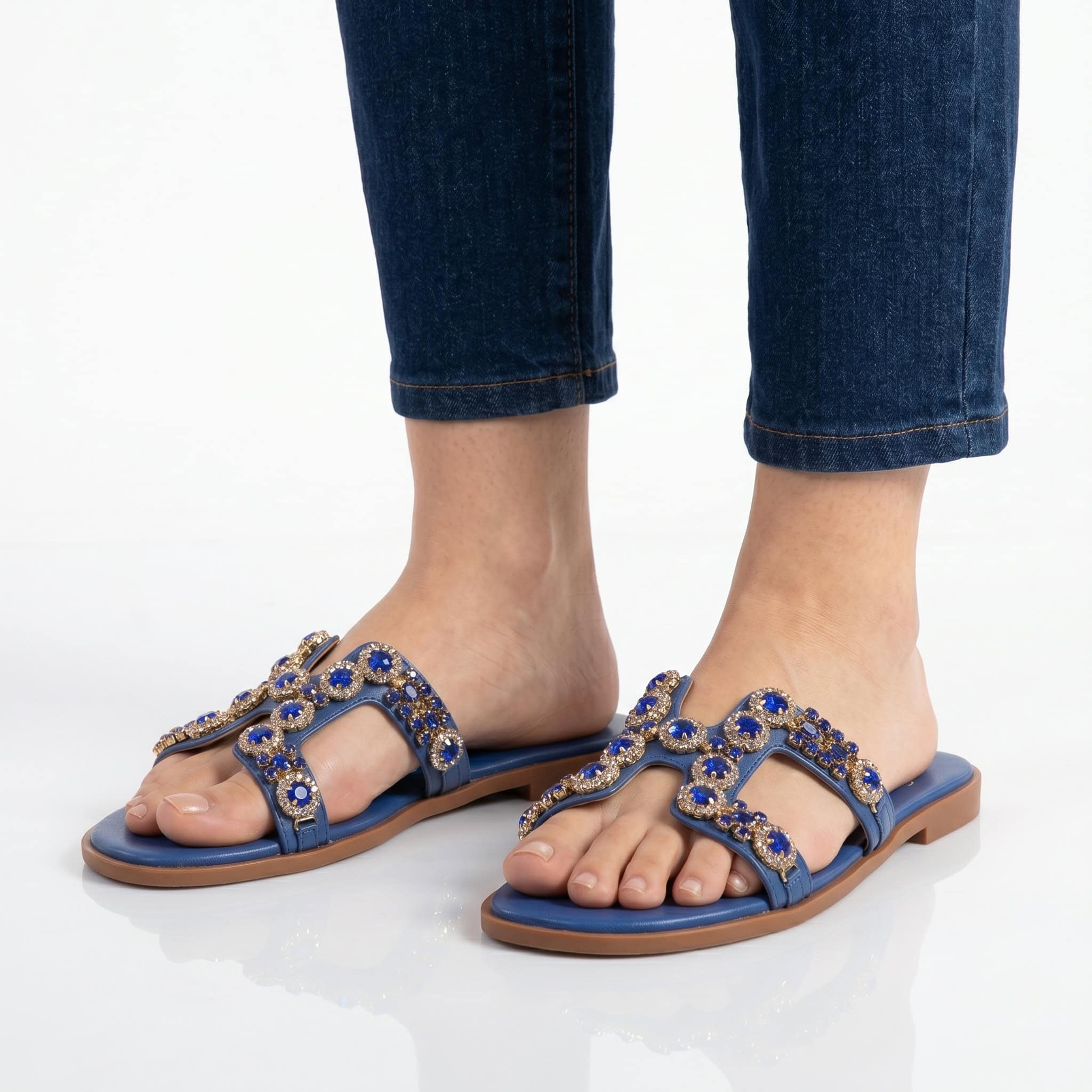 Plume - Sandales plates en Bleu.