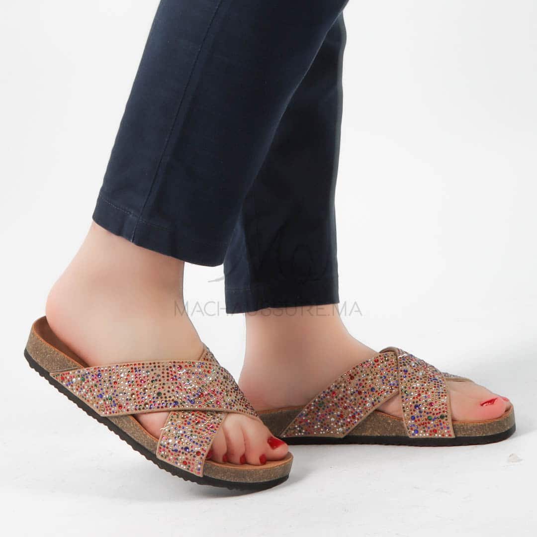 Larimar - Sandales plates en Kaki.
