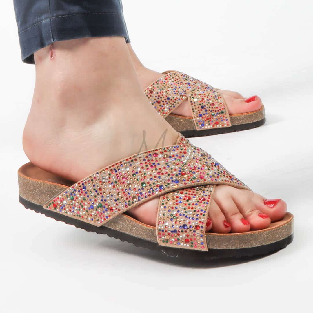 Larimar - Sandales plates en Kaki.