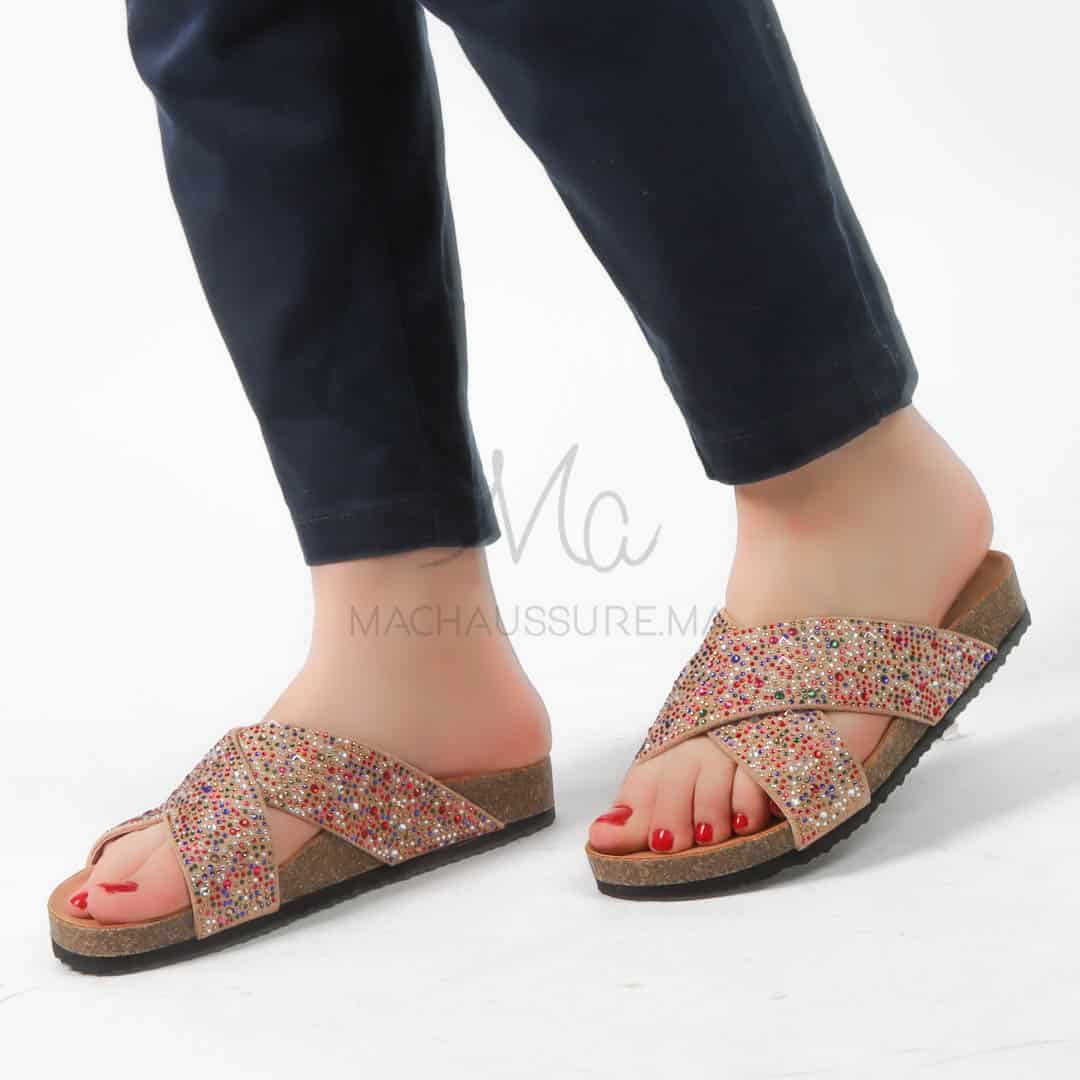 Larimar - Sandales plates en Kaki.
