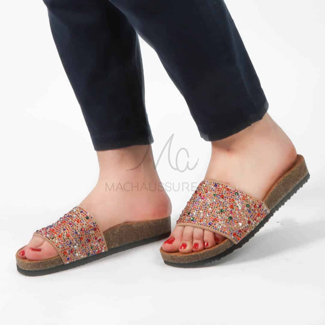 Topaze - Sandales plates en Kaki.