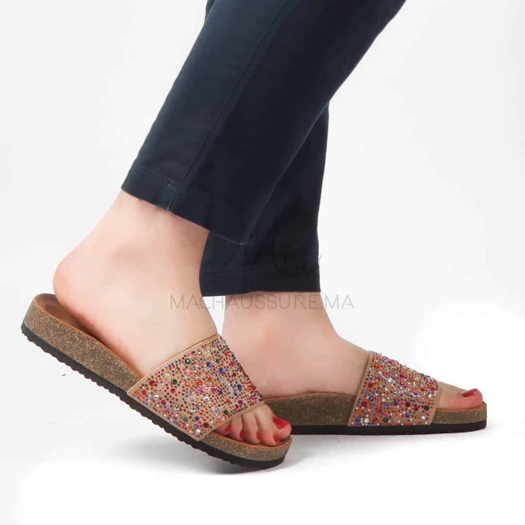 Topaze - Sandales plates en Kaki.