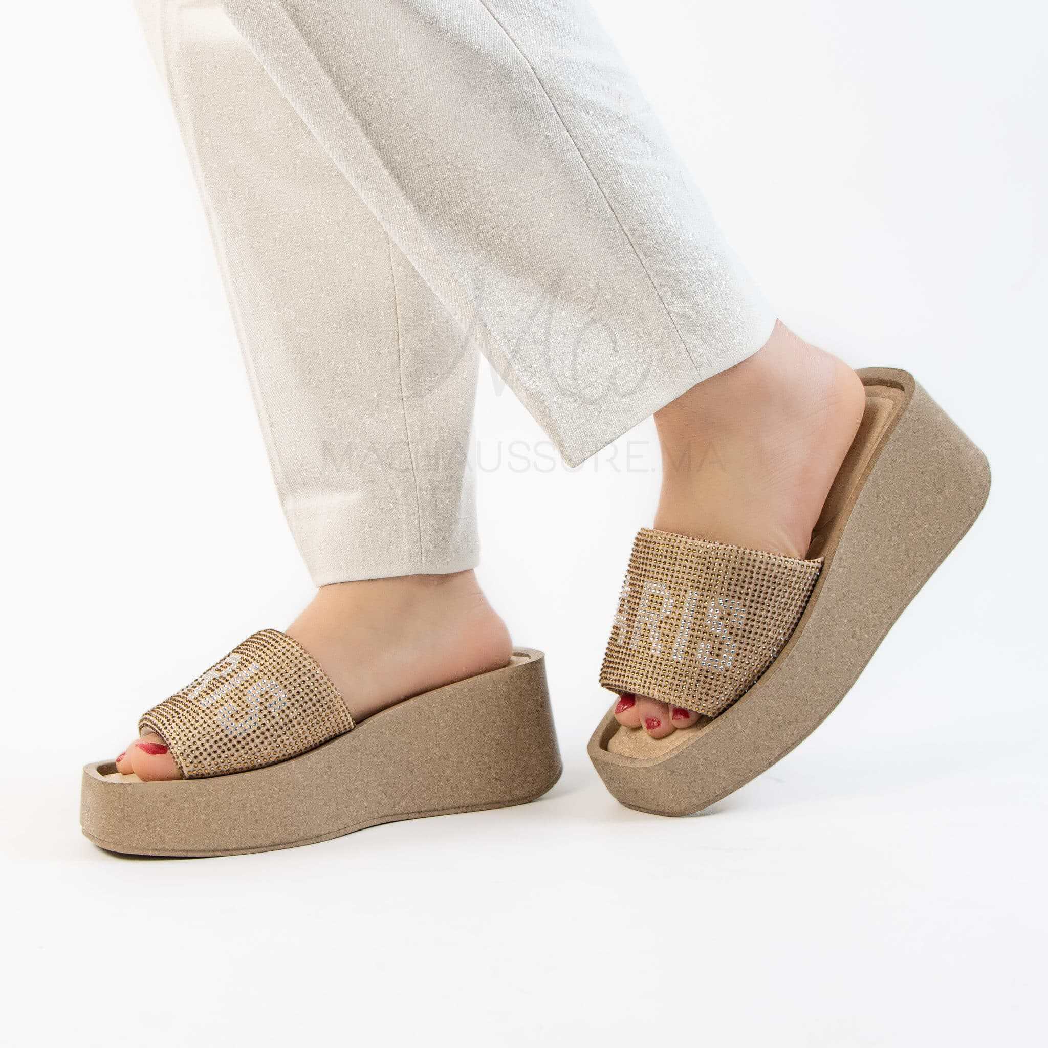 Achillée - Sandales à plateforme en Beige.