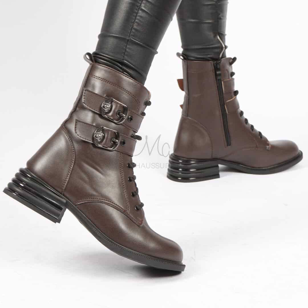 ALIDA- Bottines à talon en Marron.