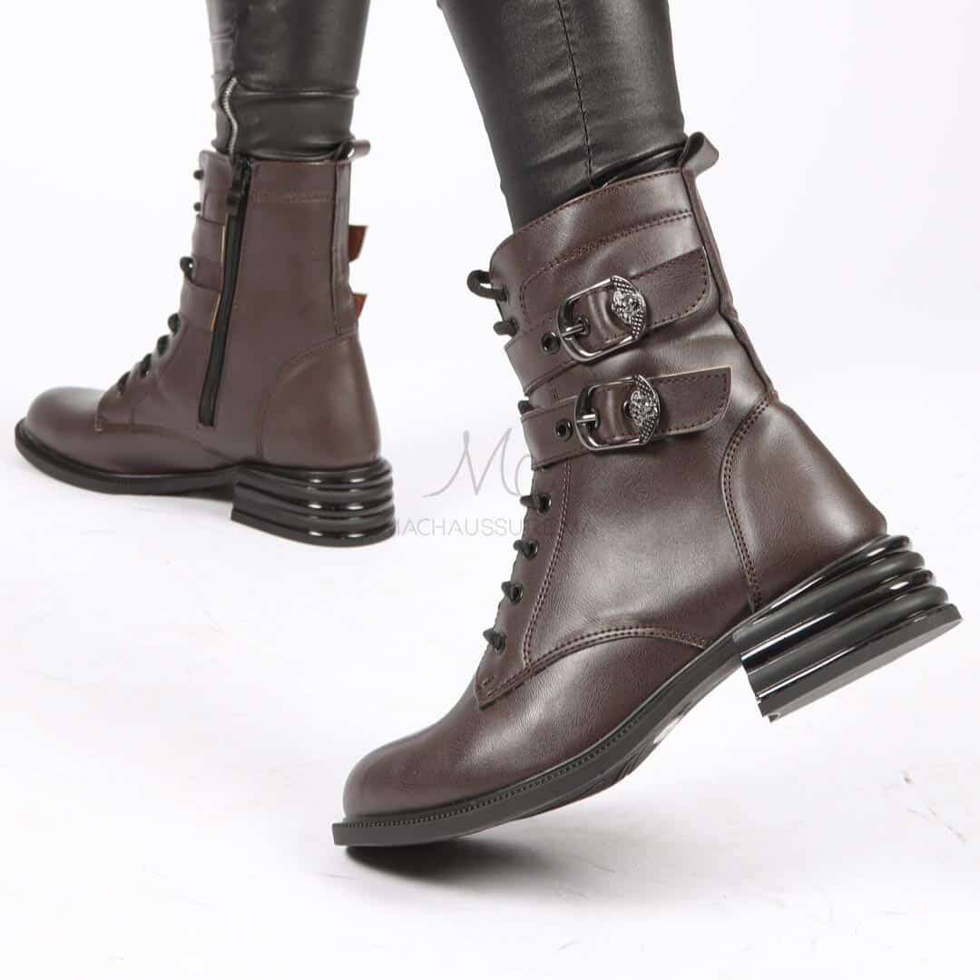 ALIDA- Bottines à talon en Marron.