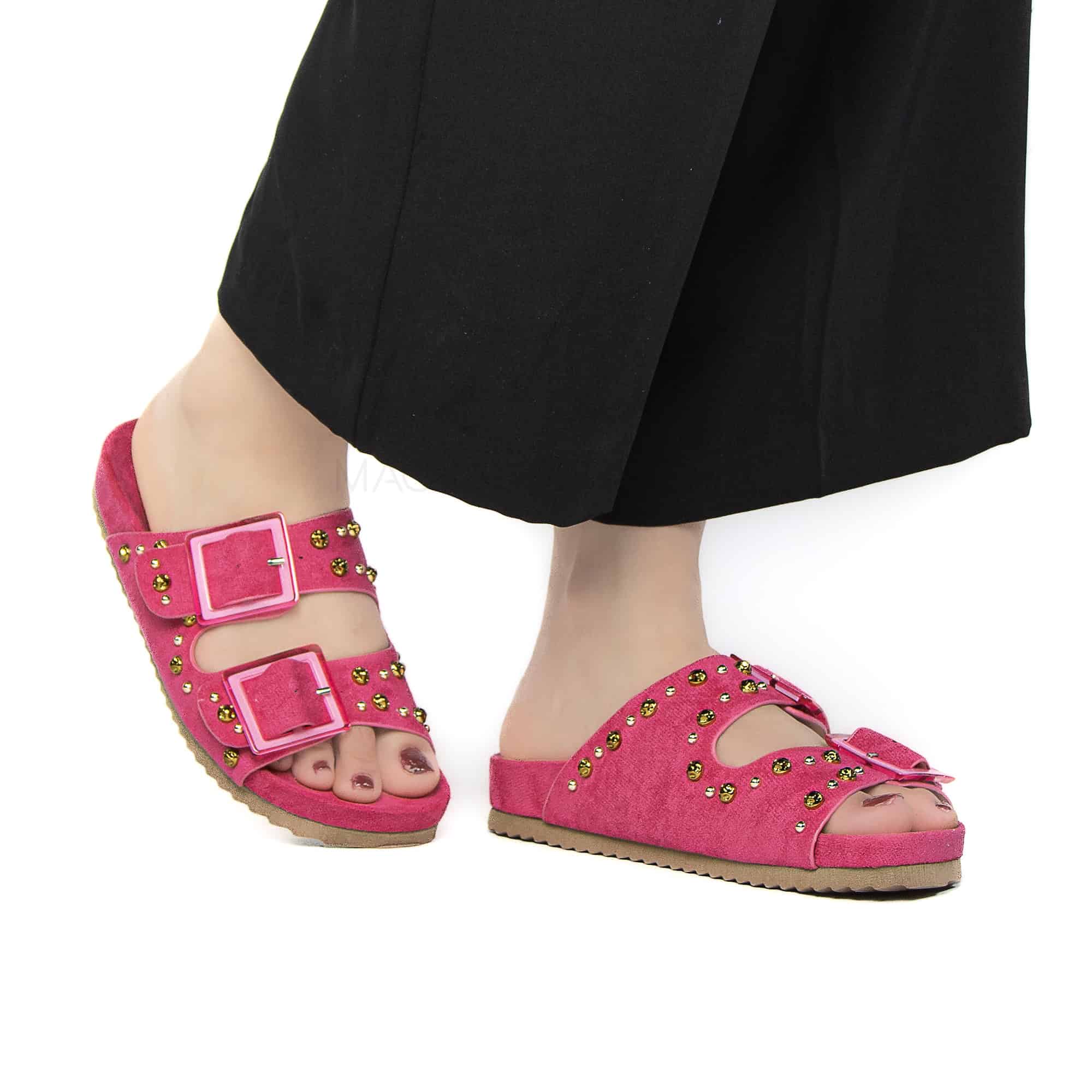 Chamsi - Sandales plates en Fuchsia.
