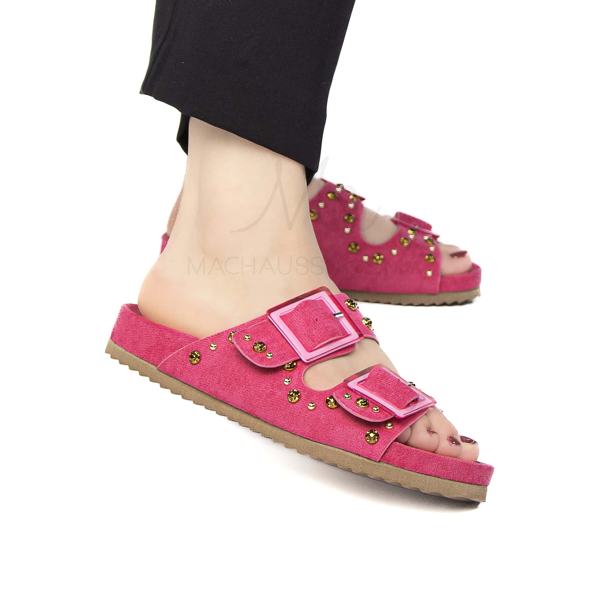 Chamsi - Sandales plates en Fuchsia.