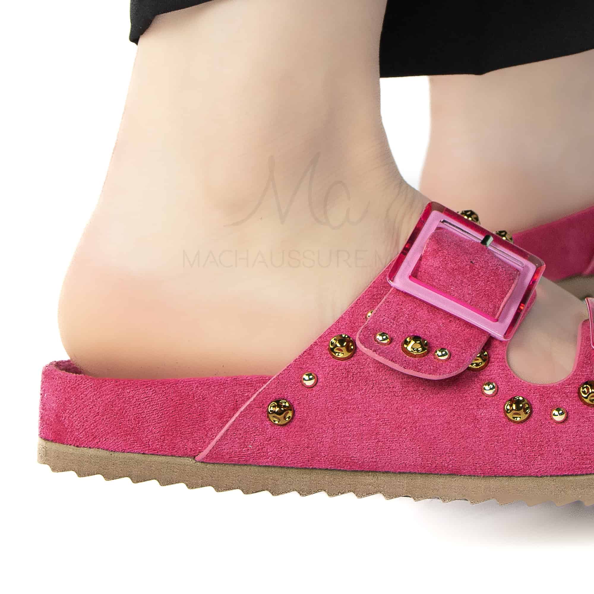 Chamsi - Sandales plates en Fuchsia.