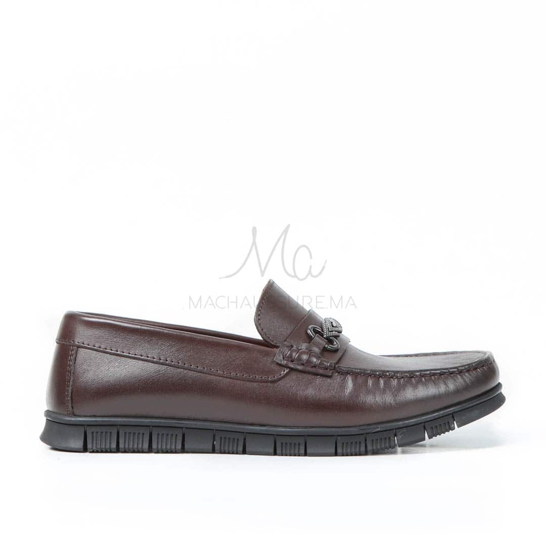 SYENNESIS - Mocassins homme Confortable 100% Cuir Marron.