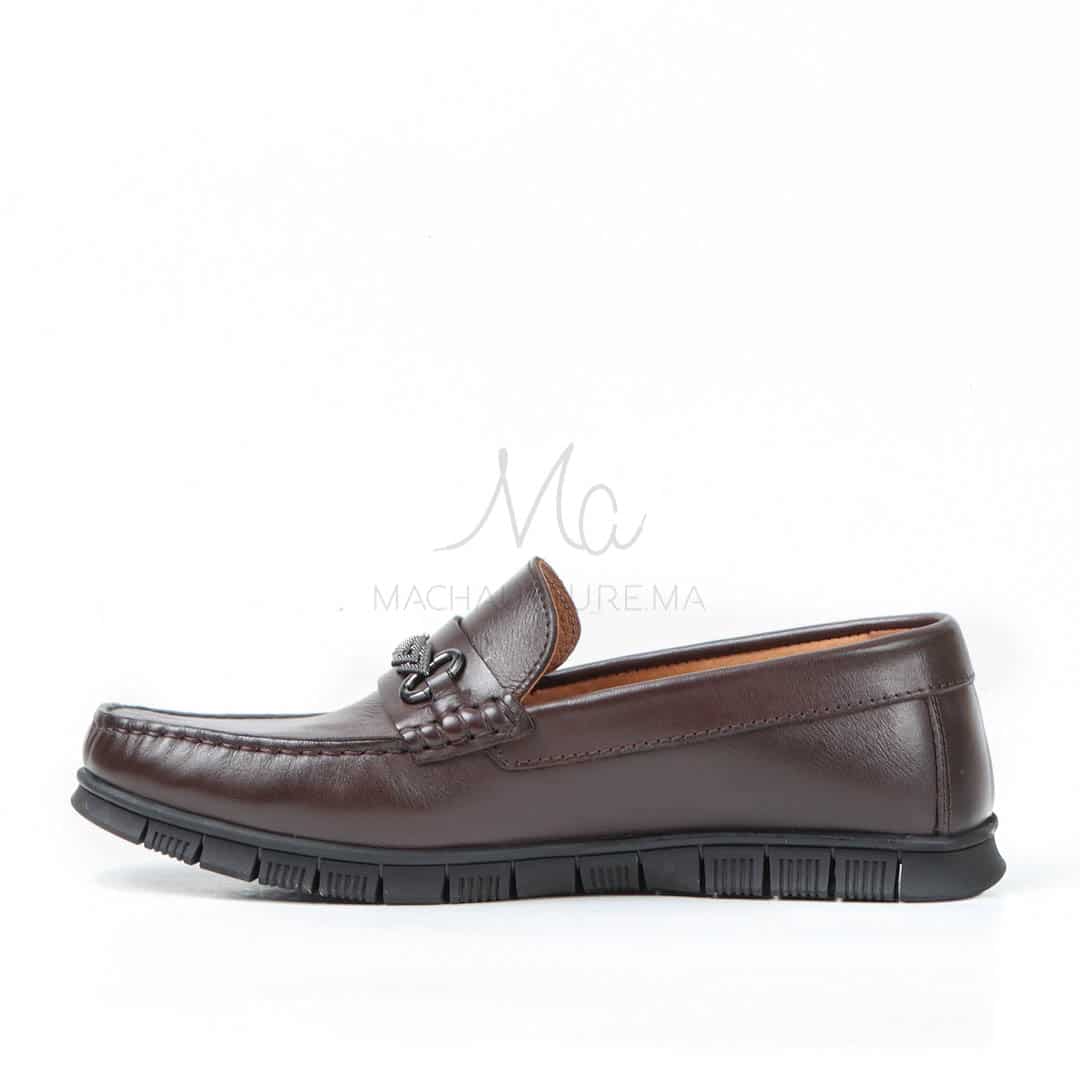 SYENNESIS - Mocassins homme Confortable 100% Cuir Marron.