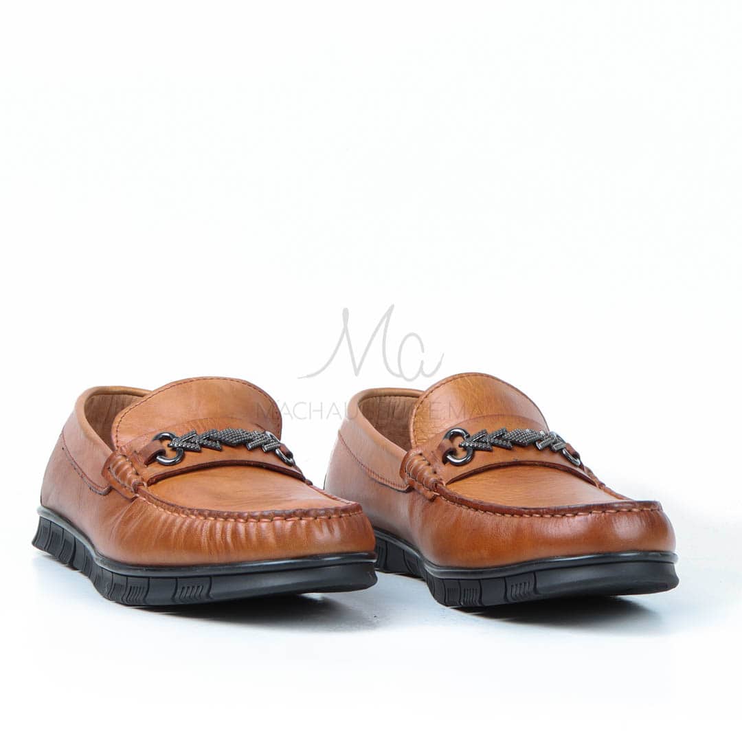 SYENNESIS - Mocassins homme Confortable 100% Cuir Tabac.