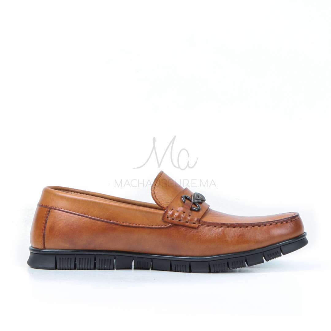 SYENNESIS - Mocassins homme Confortable 100% Cuir Tabac.