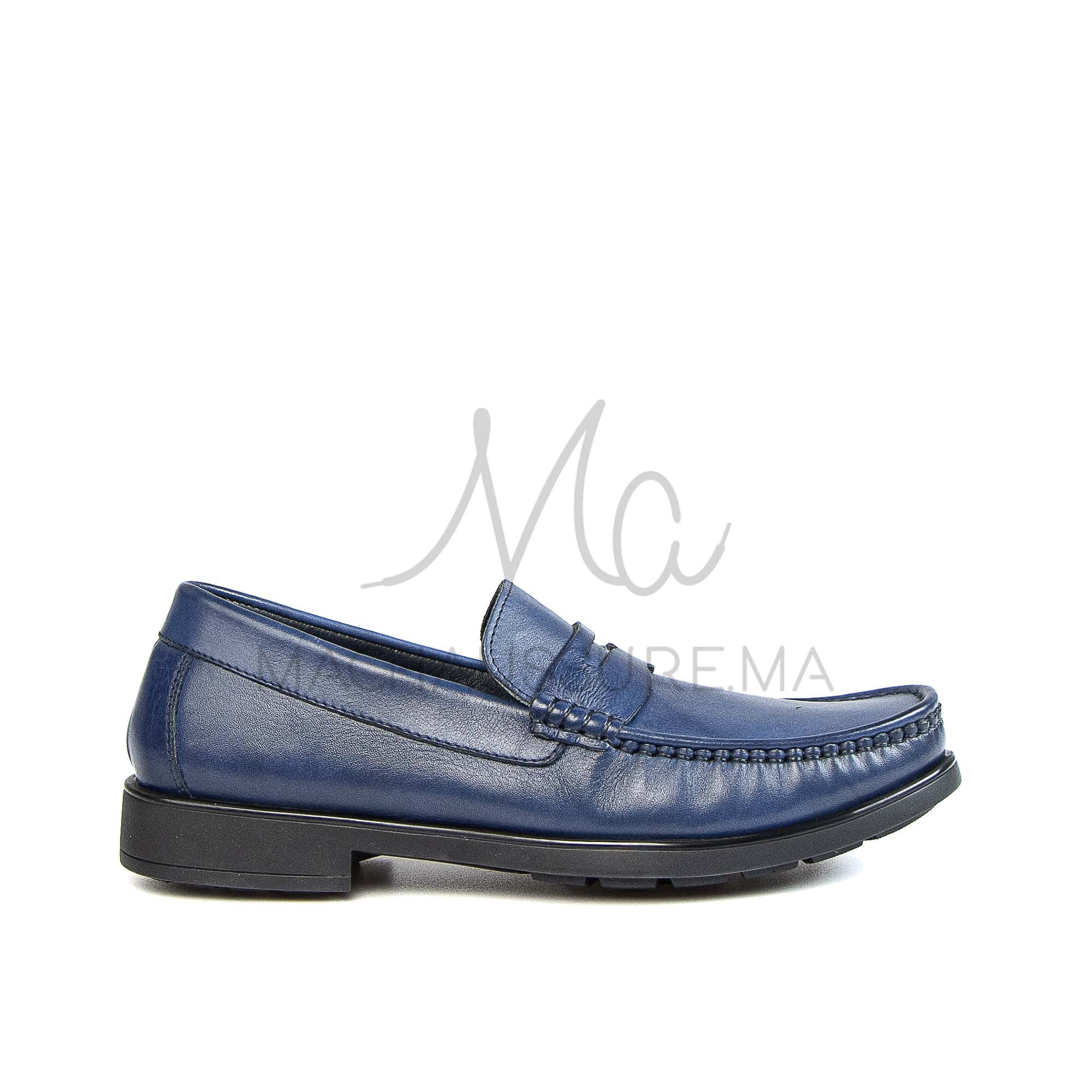 COLLEGE – Mocassins hommes 100% CUIR en Bleu.