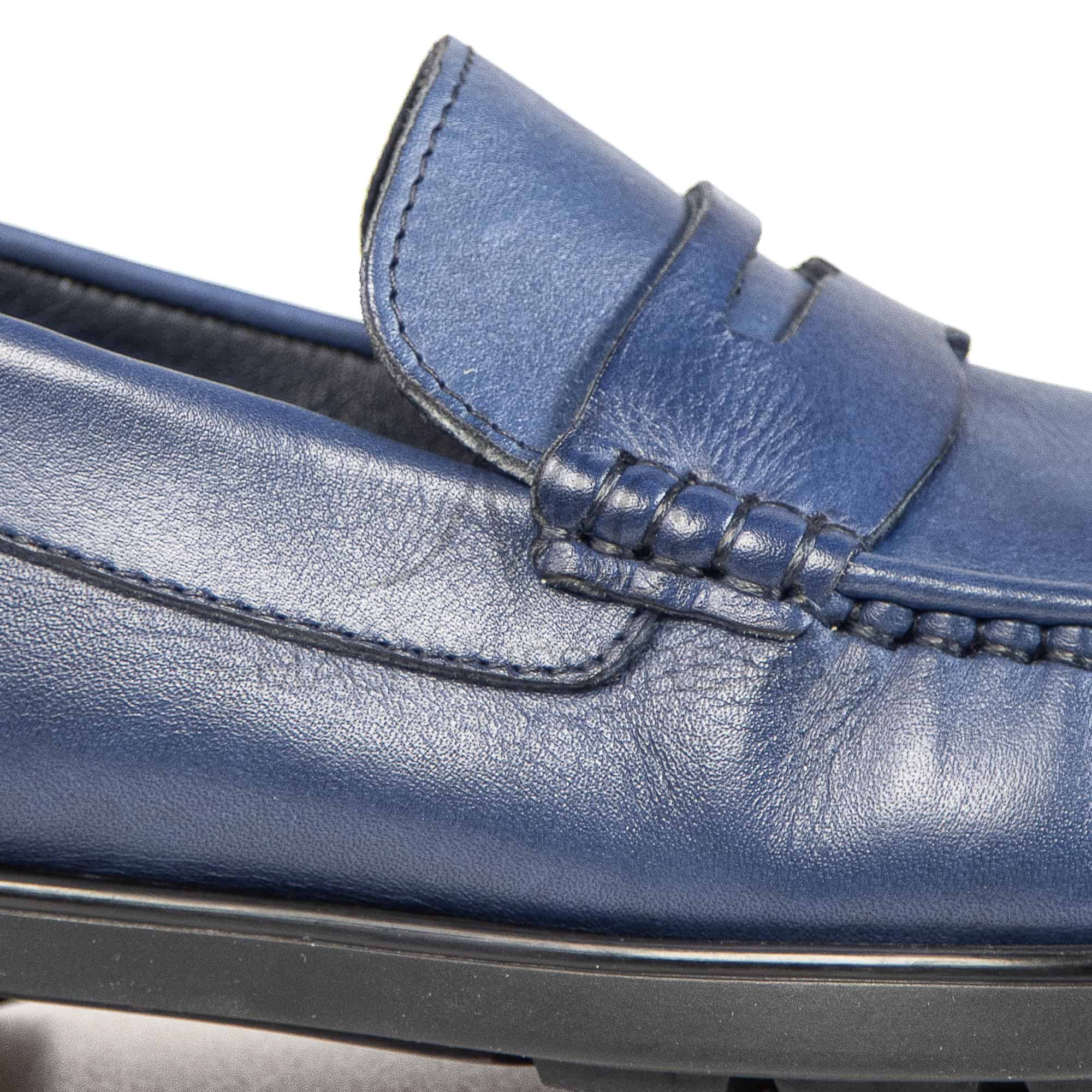 COLLEGE – Mocassins hommes 100% CUIR en Bleu.