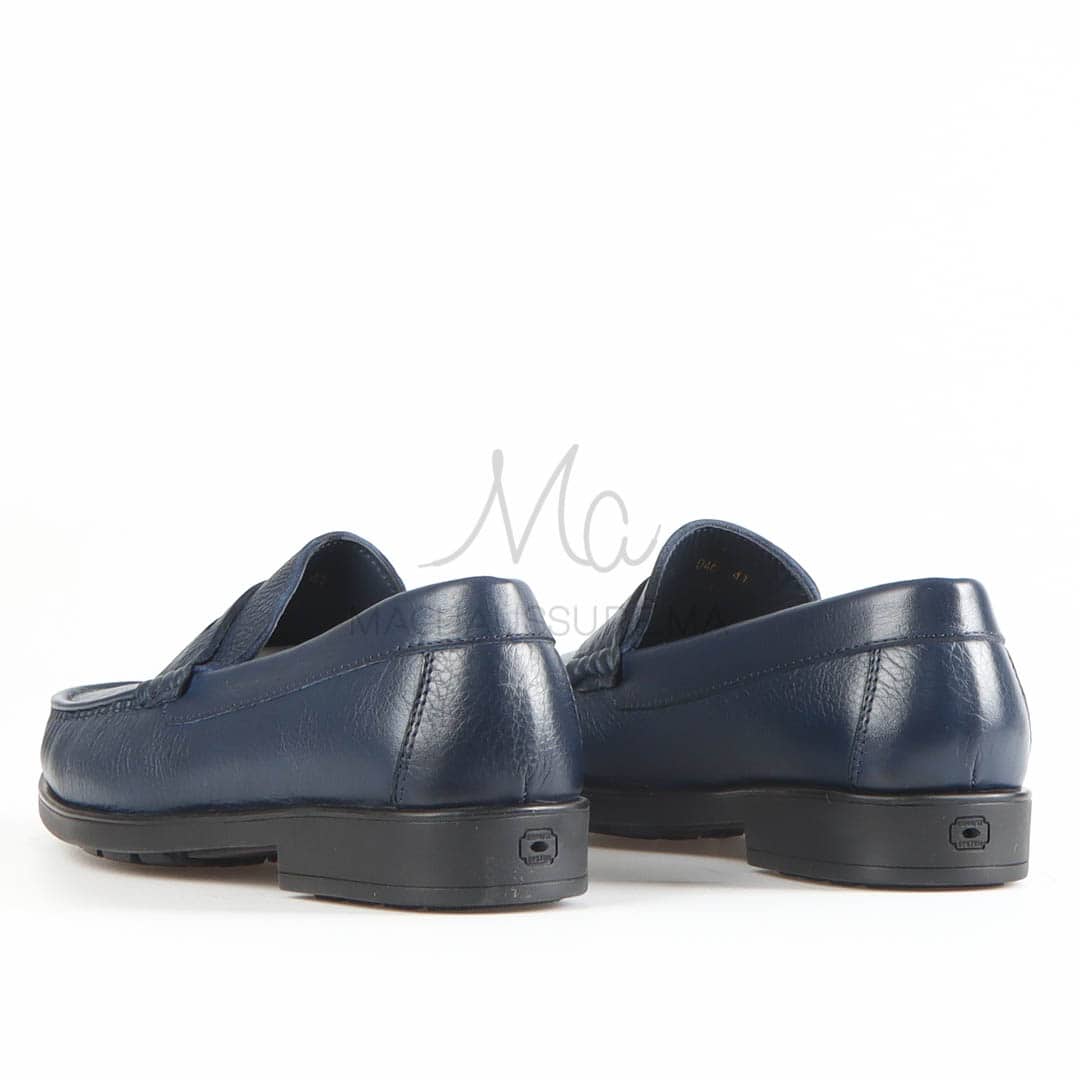 COLLEGE – Mocassins hommes 100% CUIR en Bleu Marine.
