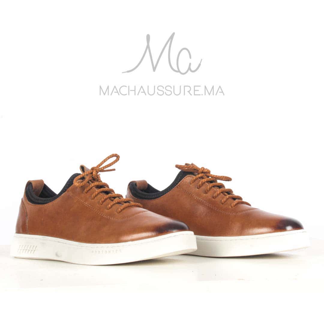 Baskets Basses en cuir - Tabac.