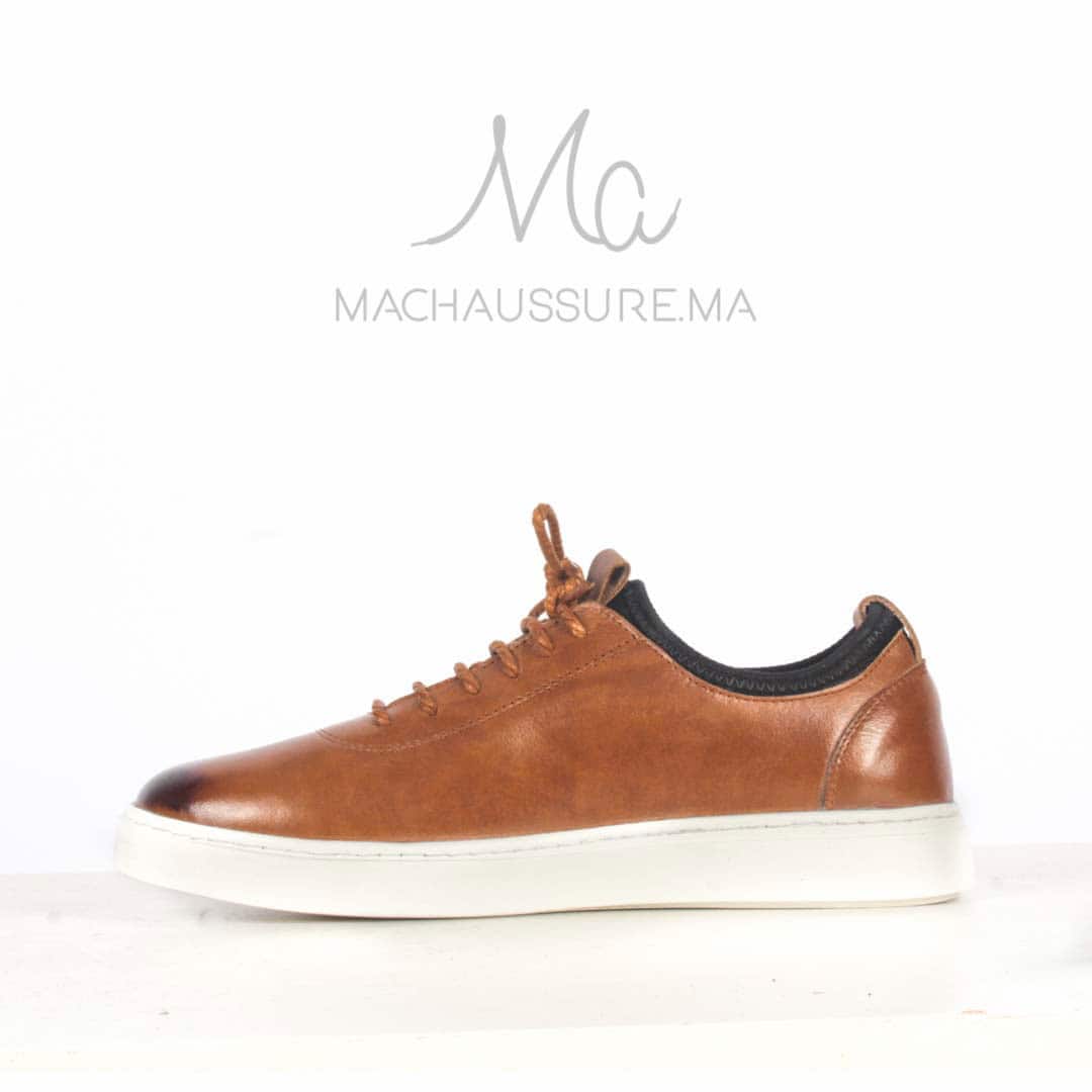 Baskets Basses en cuir - Tabac.