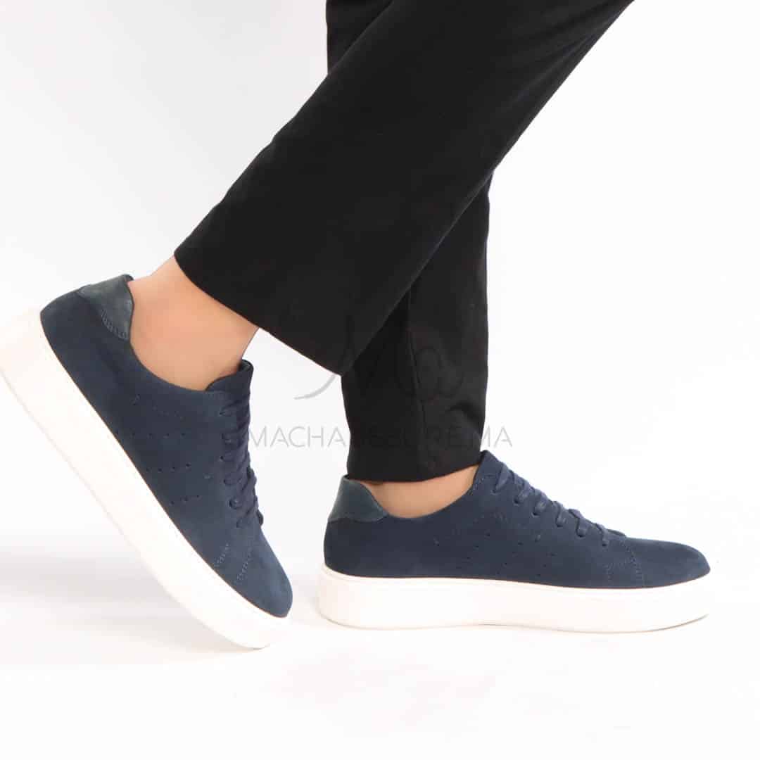 Renato - Baskets Hommes 100% Cuir en Bleu.