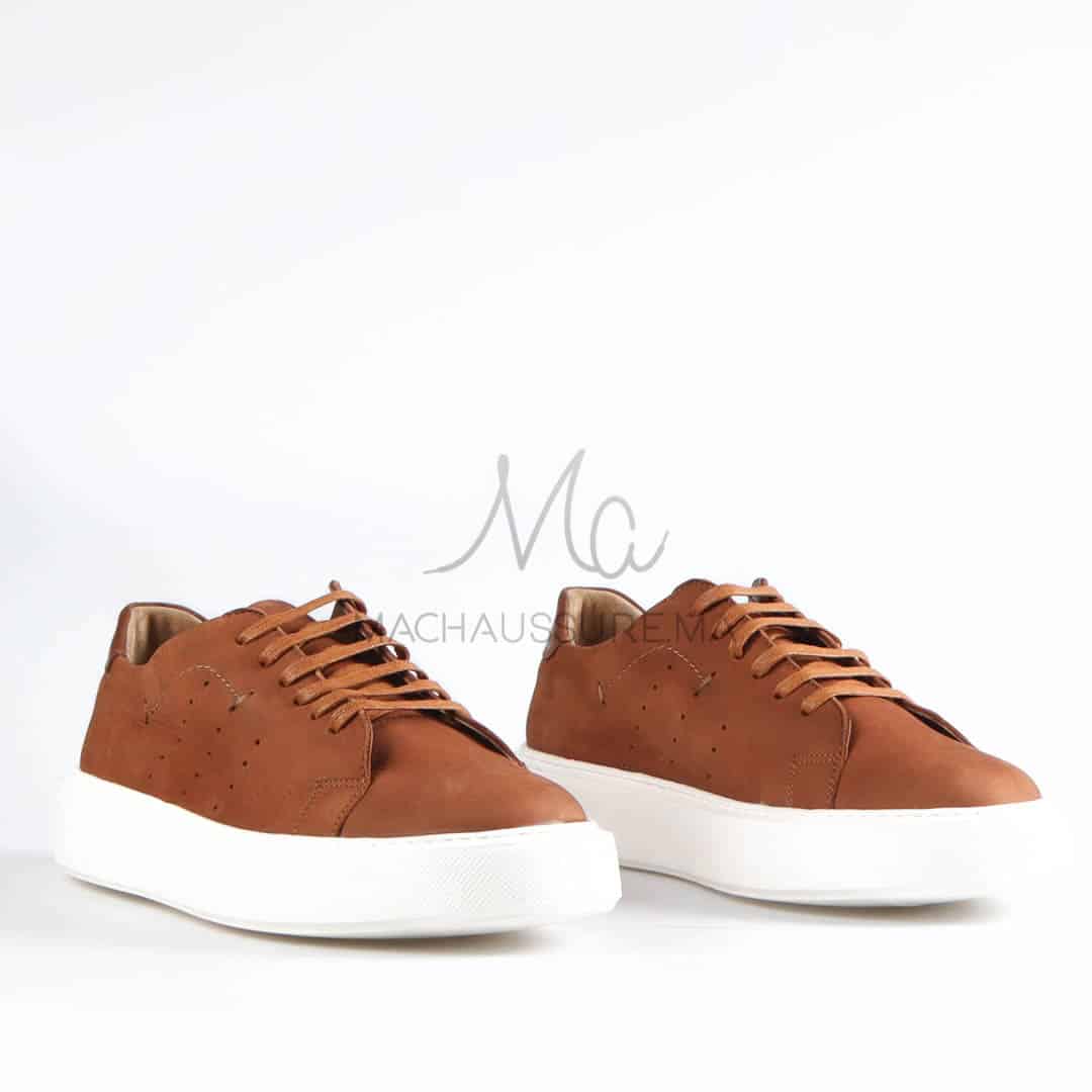 Renato - Baskets Hommes 100% Cuir en Tabac.